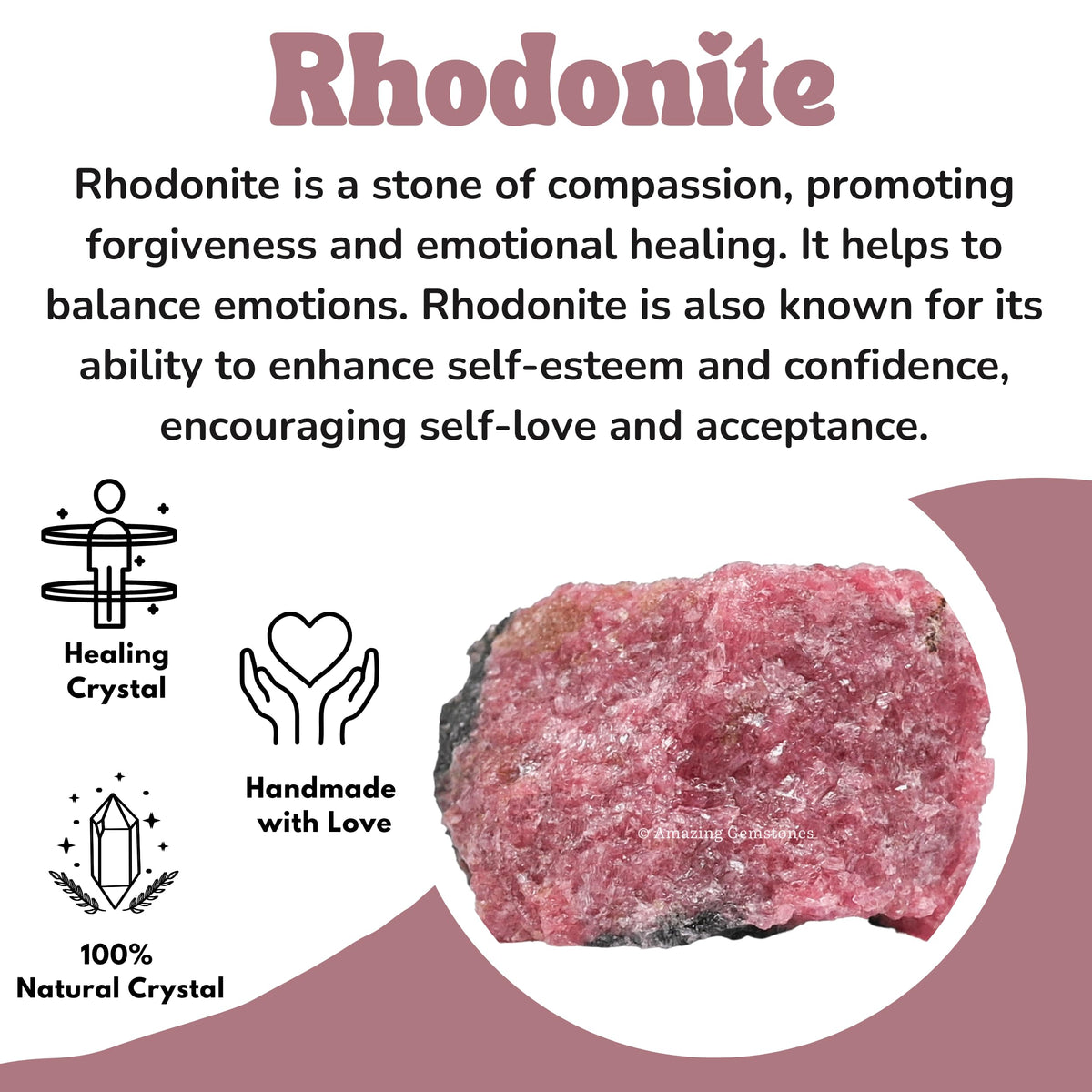 Amazing Gemstone Rhodonite Raw Crystals and Healing Stones, Natural Rocks For Tumbling - DIY Raw Stones And Crystals (1 Piece)
