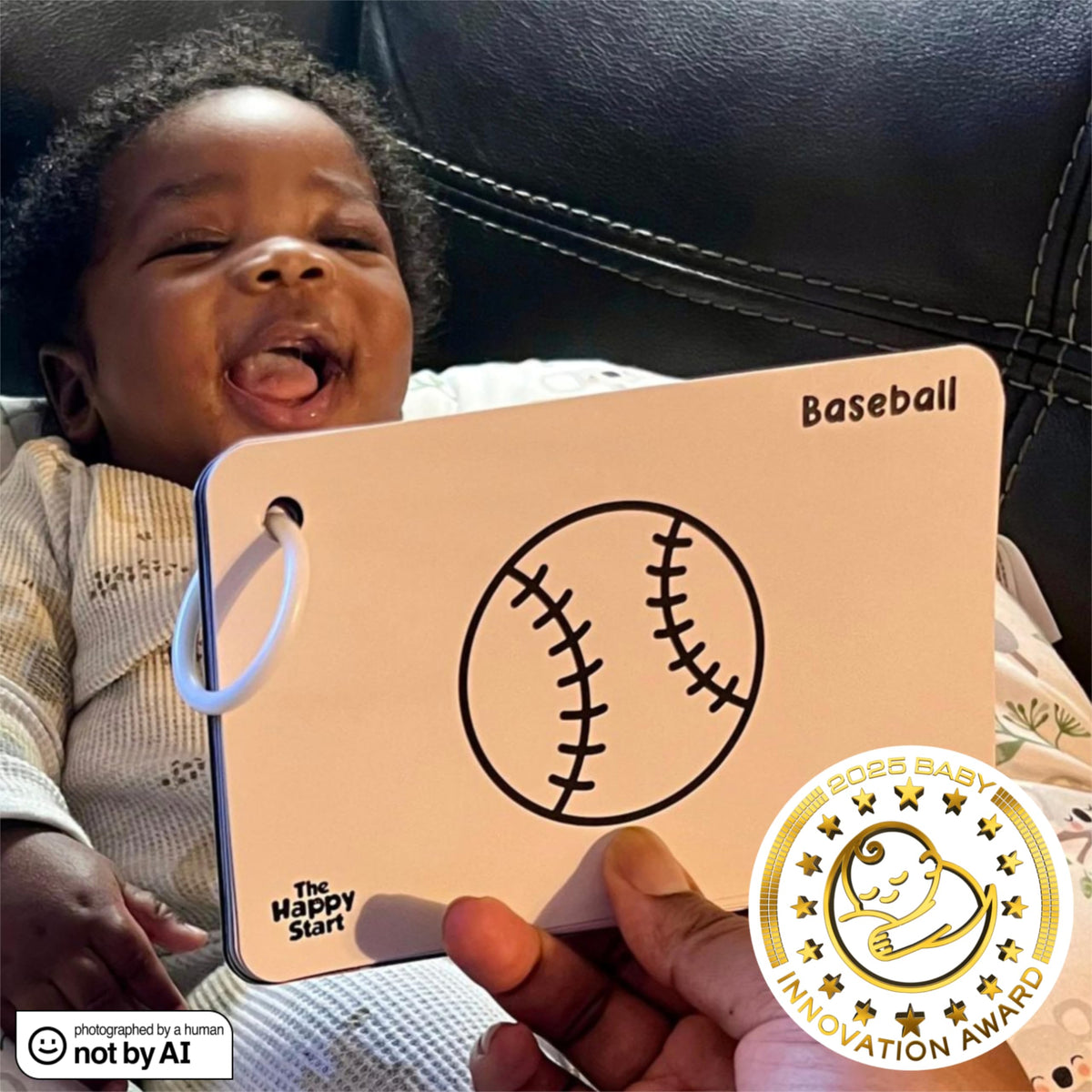 Happy Start High Contrast Baby Cards for Newborns - Black & White Cards, Water-Resistant, BPA-Free, Portable Educational Flashcards for Visual Stimulation, Award-Winning, Ages 0+ (English)