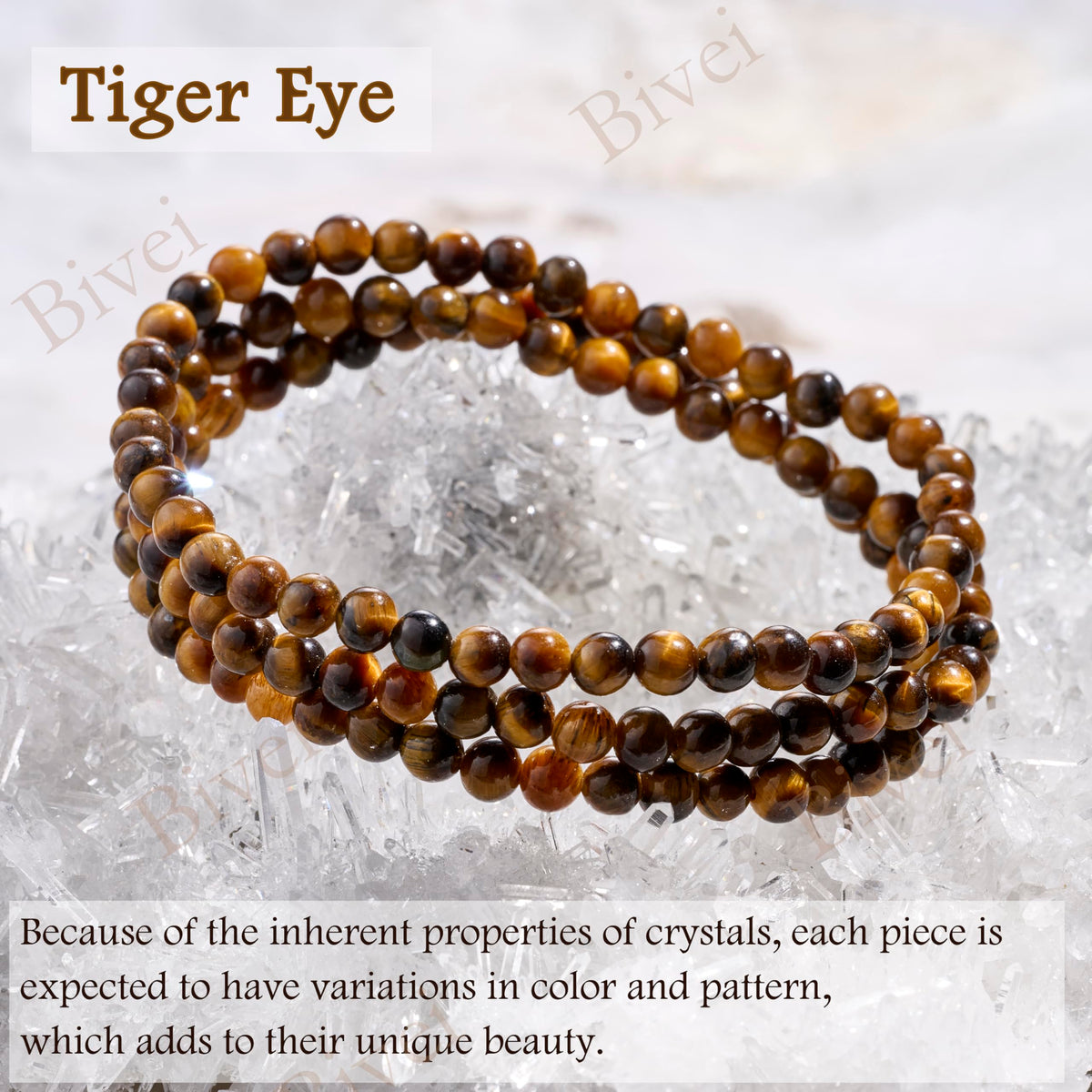 Bivei Tiger Eye - Empowering - 4mm Beaded Bracelets for Women Handmade Semi Precious Natural Stone Stretch Elastic Jewelry Yoga Protection Gifts Small