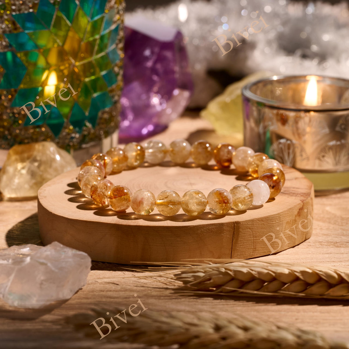 Citrine - Wealth and Success - 8mm Beaded Bracelets for Women Handmade Semi Precious Natural Stone Stretch Elastic Jewelry Yoga Protection Gifts