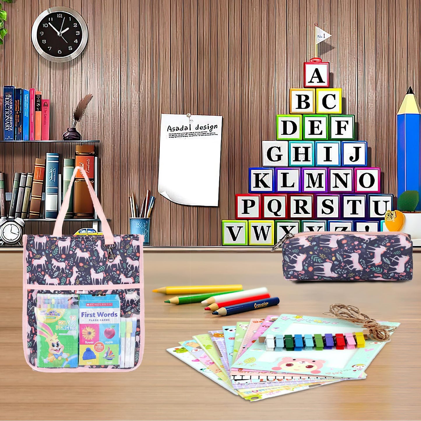 Maplerich Kids Cute Tote Bags for Boys Girls Ages 4-16,Handbags with Pencil Case, Book Tote Bags with Zipper for School and Playtime (pink)