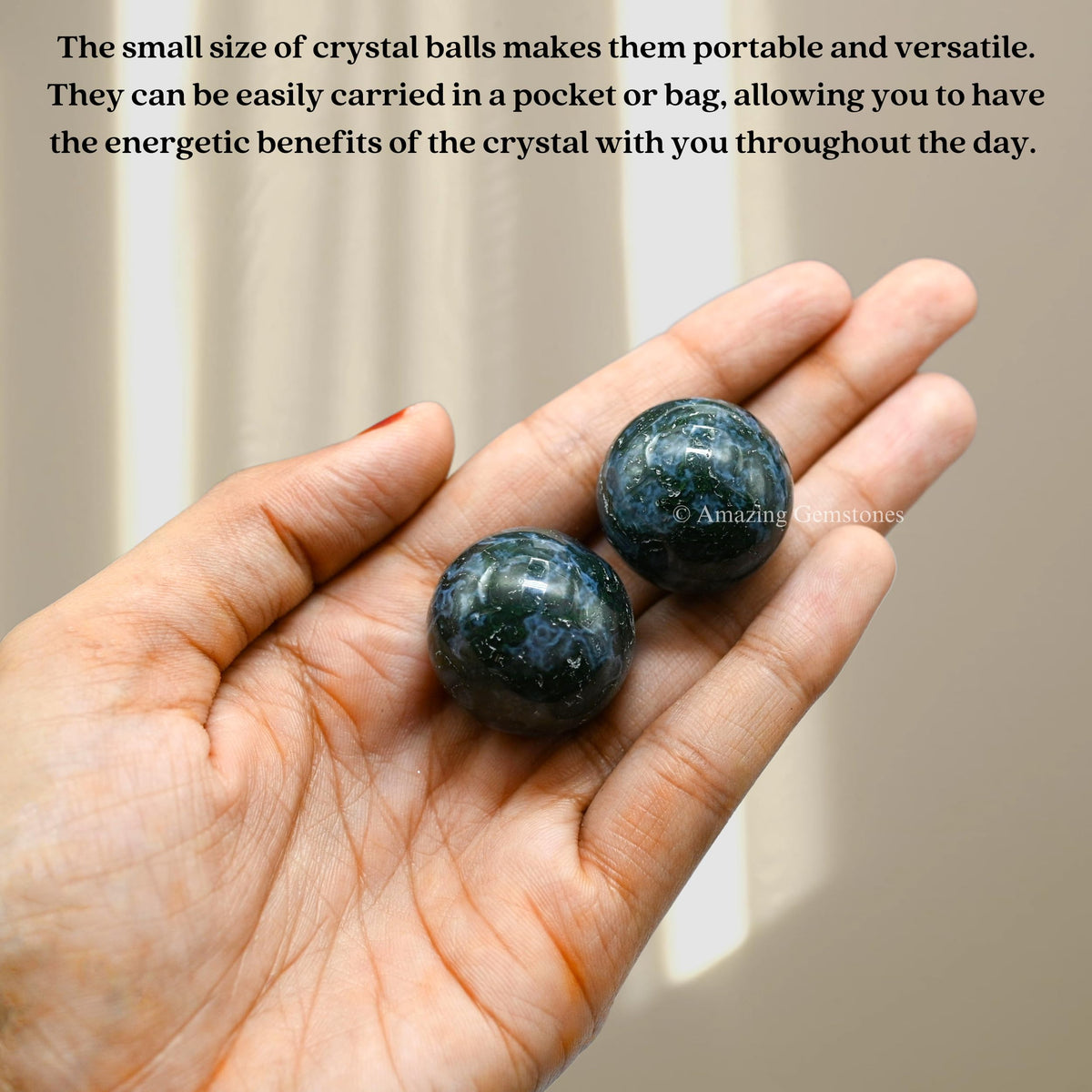 Amazing Gemstone Moss Agate Crystal Ball - 1" Inches Crystal Sphere Meditation Balls for Witchcraft and Decorative Balls - Crystals and Healing Stones Beginners Gift (Pack of 1)