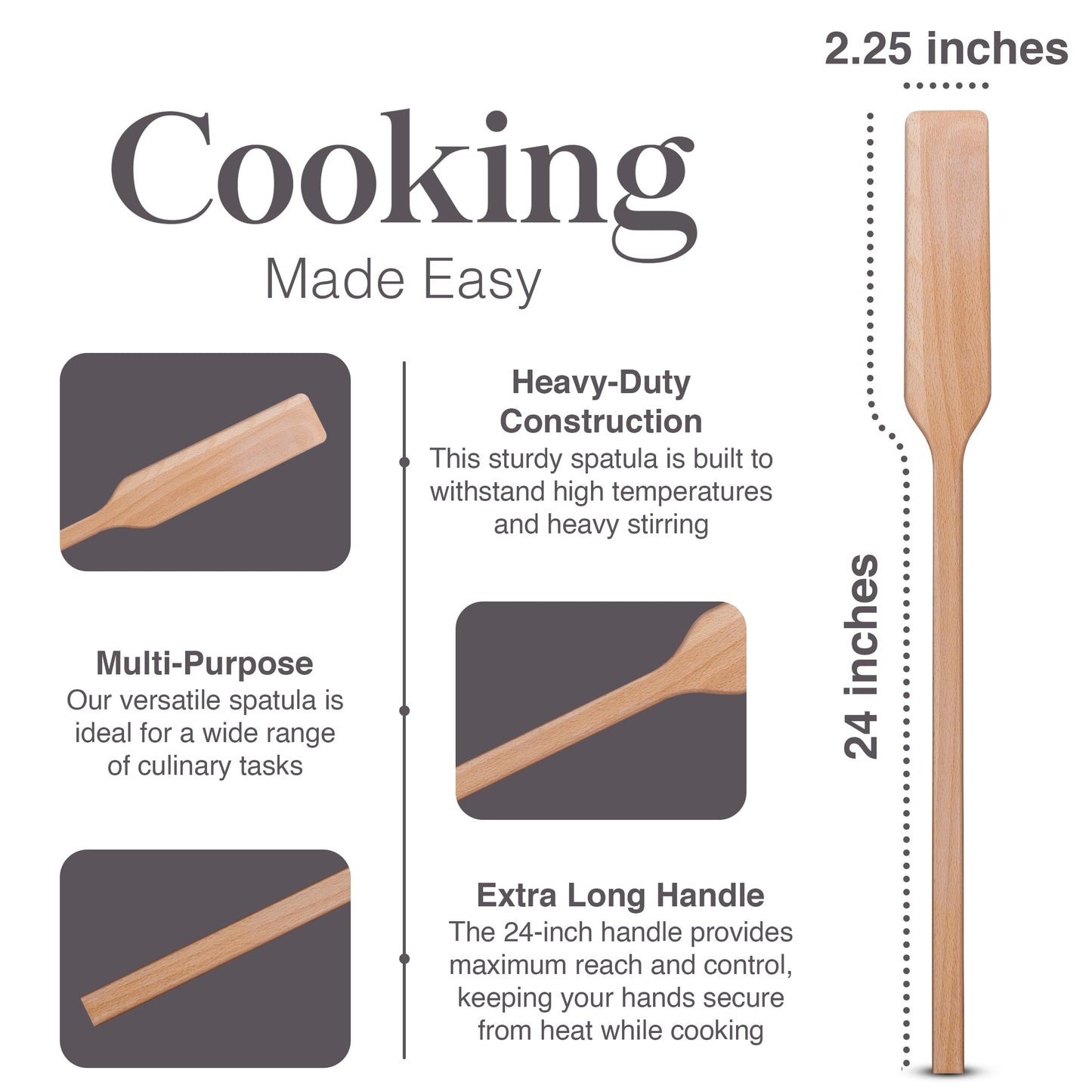 Flat Wooden Spatula for Cooking - 24" Long Wooden Stirring Paddle for Cooking, Mixing, Brewing in Big Stock Pots, Hand-Held Beech Wood Pot Stirrer Wooden Spoon for Kitchen