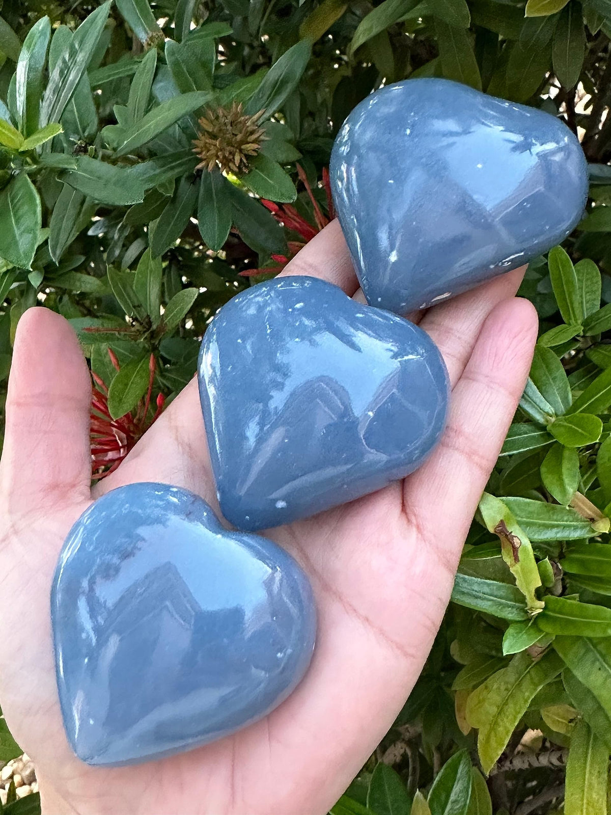 Angelite Gemstone Hearts, Polished Angelite Puffy Hearts, Angelite Crystal Palm Stone, Angelite Healing Crystal Hearts (1 Heart)