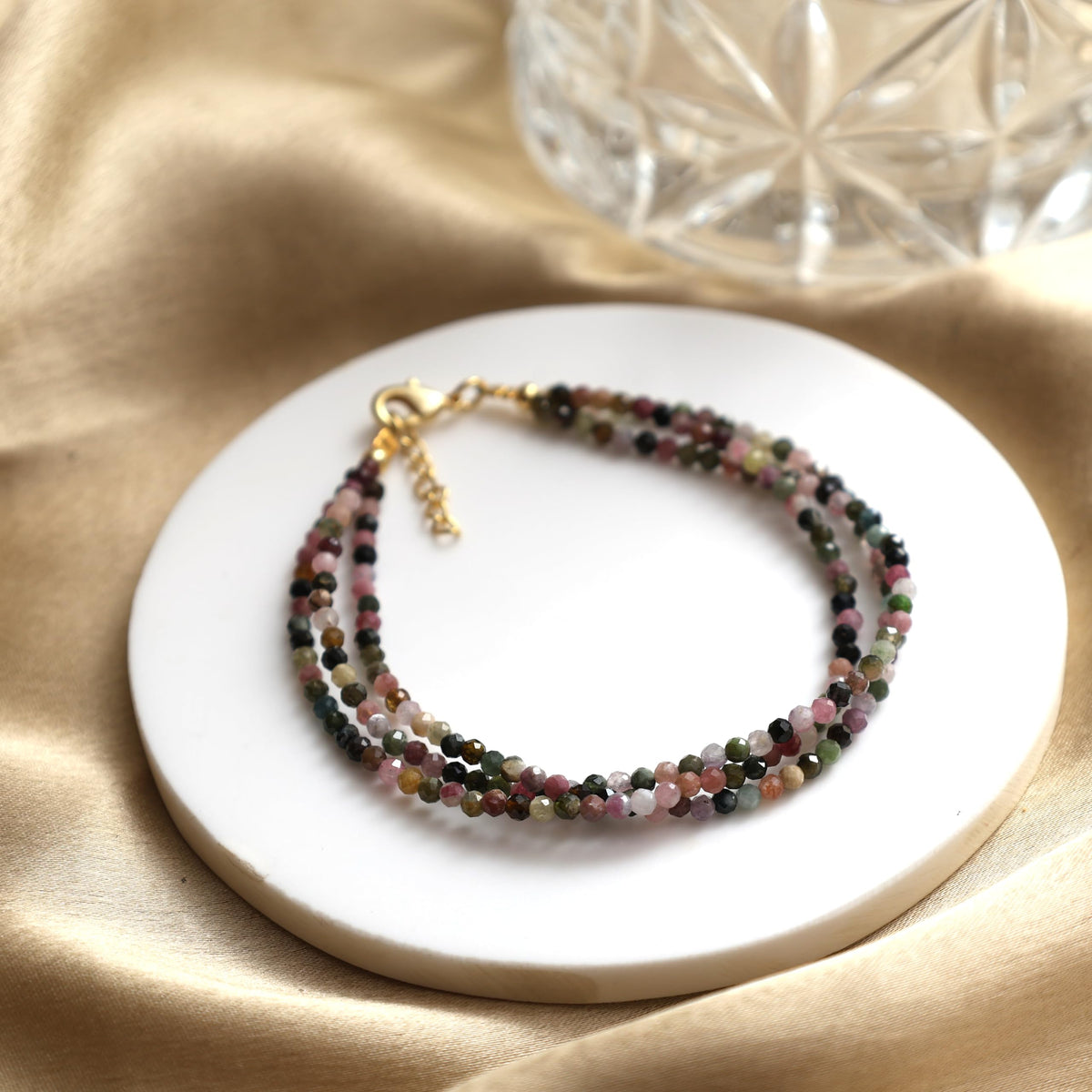 Gempires Multi Tourmaline Beaded Bracelets Colorful Ligtweight Gemstone Jewelry Hypoallergenic 8 Inch Gold Plated Handmade Crystal Jewelry Bracelets