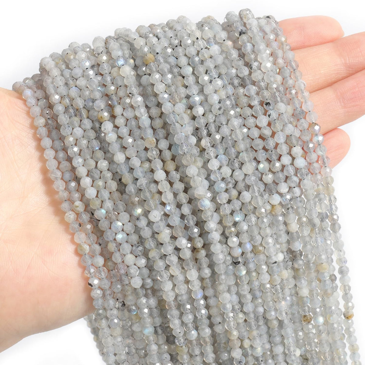Song Xi 90pcs 4mm Natural Gray Labradorite Gemstone Beads Faceted Round Loose Stone Beads for Jewelry Making (1 Strand)