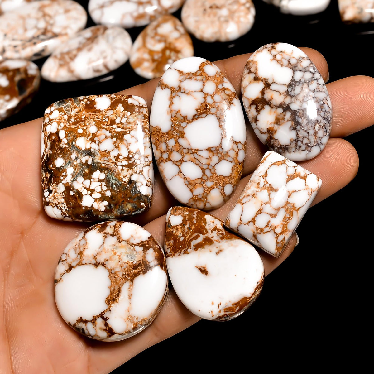 Natural Wild Horse Magnesite Gemstone- Healing Crystals for DIY Jewelry Making -Loose Natural Cabochon -Perfect for Crafting Unique Jewelry Designs Gift for Her, Mother and Wife (5 pcs, 25-35 mm)