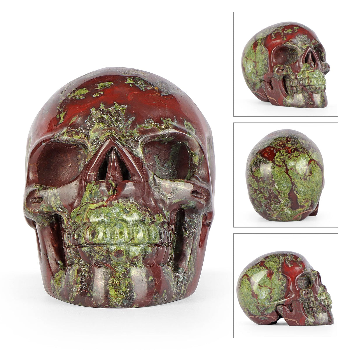 LEADGEM 3.0" Dragon Blood Stone Crystal Skull Head Figurine Healing Stone Carved Sugar Skull Statue Sculpture Decor Day of The Dead Statue Ornaments Halloween Decoration