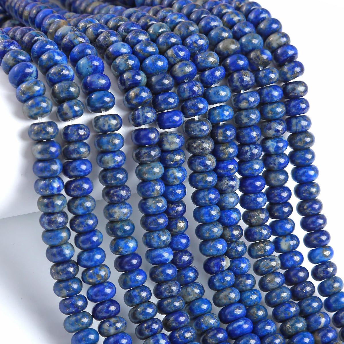 76pcs 5x8mm Natural Lapis Lazuli Stone Rondelle Spacer Loose Beads Abacus Disk Stone Round Loose Gemstone Beads for Jewelry Making DIY Bracelet Necklace