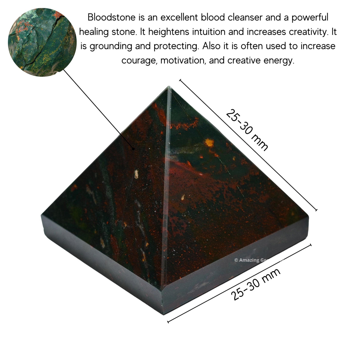 Amazing Gemstone Bloodstone Pyramid Crystal Healing Stones - 1" Great Pyramid Figurine of Natural Stone Pyramid for Meditation, Reiki, Chakra Balancing and Crystal Pyramids Grid