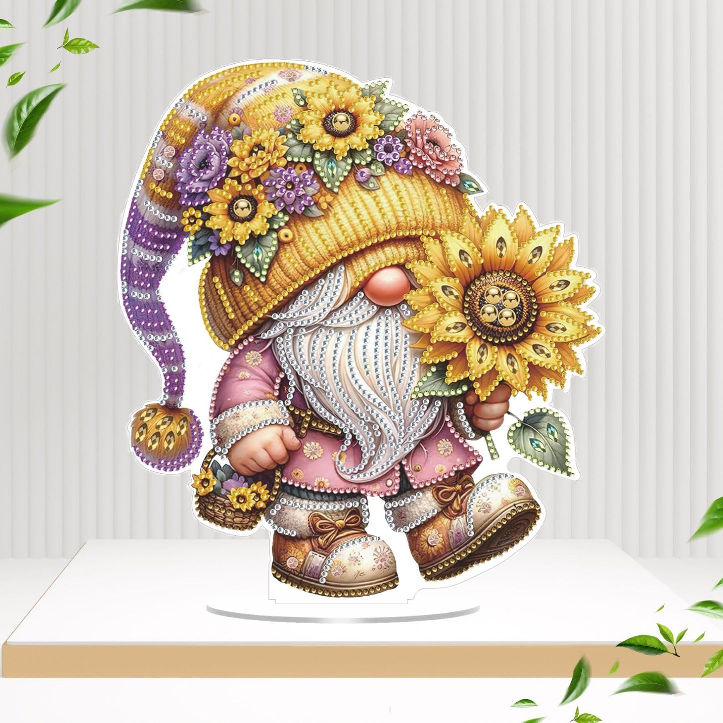 Bloomthread Diamond Art Painting Kit - Gnome and Sunflower Partial Drill Diamond Painting Ornament Single Sided for Adult Beginner, DIY Craft Kit for Holiday Gift (Gnome)