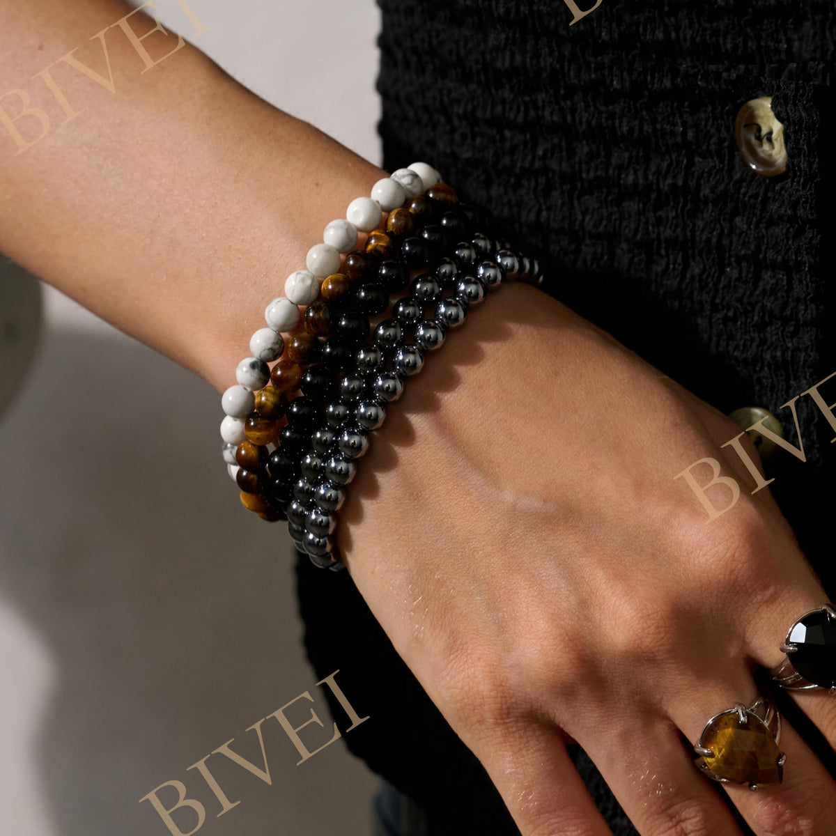Bivei Terahertz - Energy Boost - 6mm Beaded Bracelets for Women Handmade Semi Precious Natural Stone Stretch Elastic Jewelry for Women Yoga Protection Gifts Small