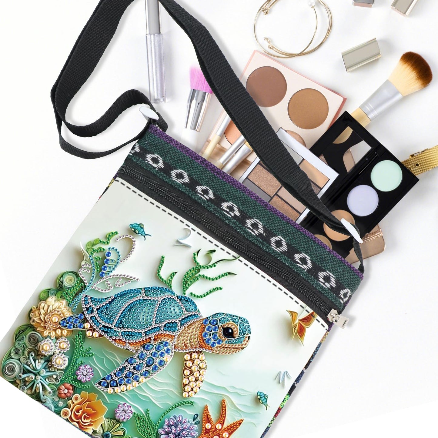 5D Diamond Painting Shoulder Bag – DIY Sea Turtle Design with Special Shaped Crystals, Partial Drill Diamond Art Bag Craft Kit for Adults, Stylish Handmade Crossbody Tote for Everyday Use & Gifts