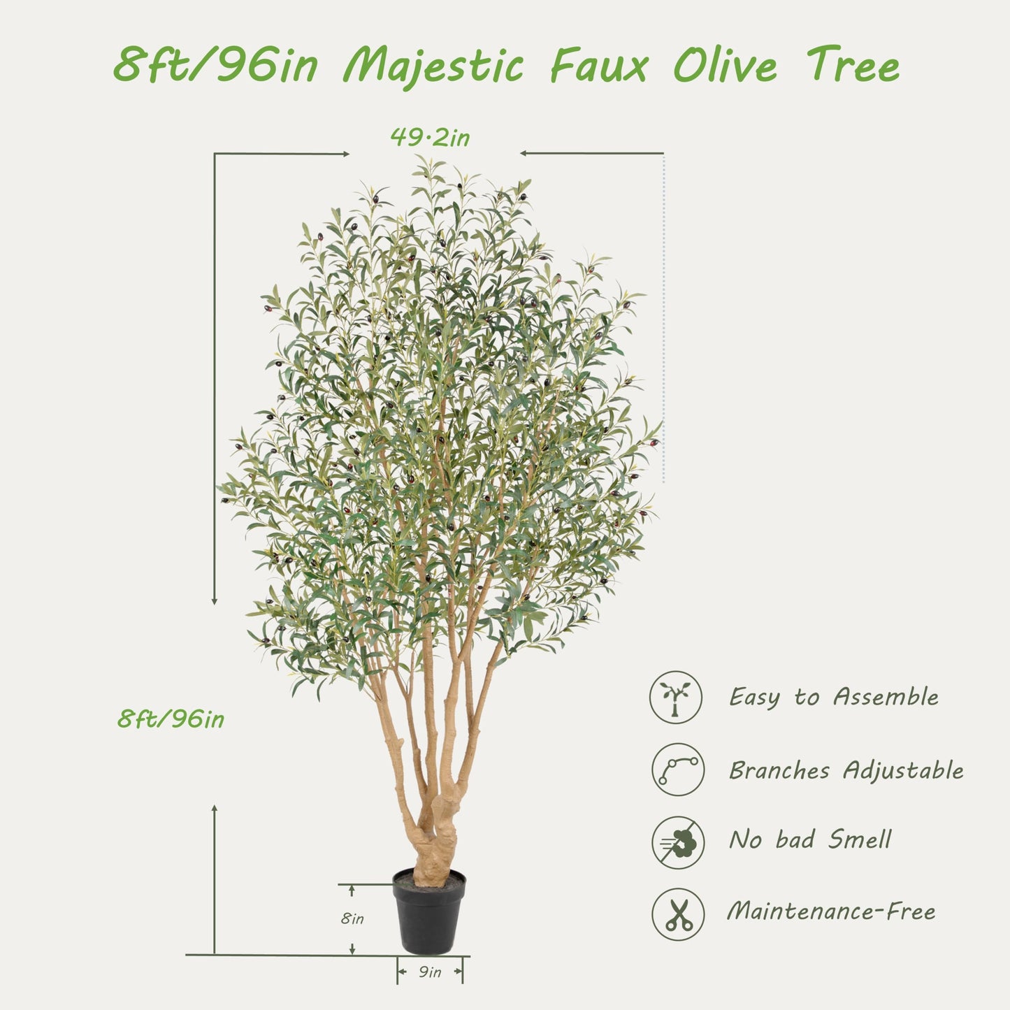 Nafresh Majestic Faux Olive Tree 8ft – Artificial Olive Tree Indoor & Outdoor with Lifelike Leaves & Textured Branches for Living Room, Office, Entryway,Patio