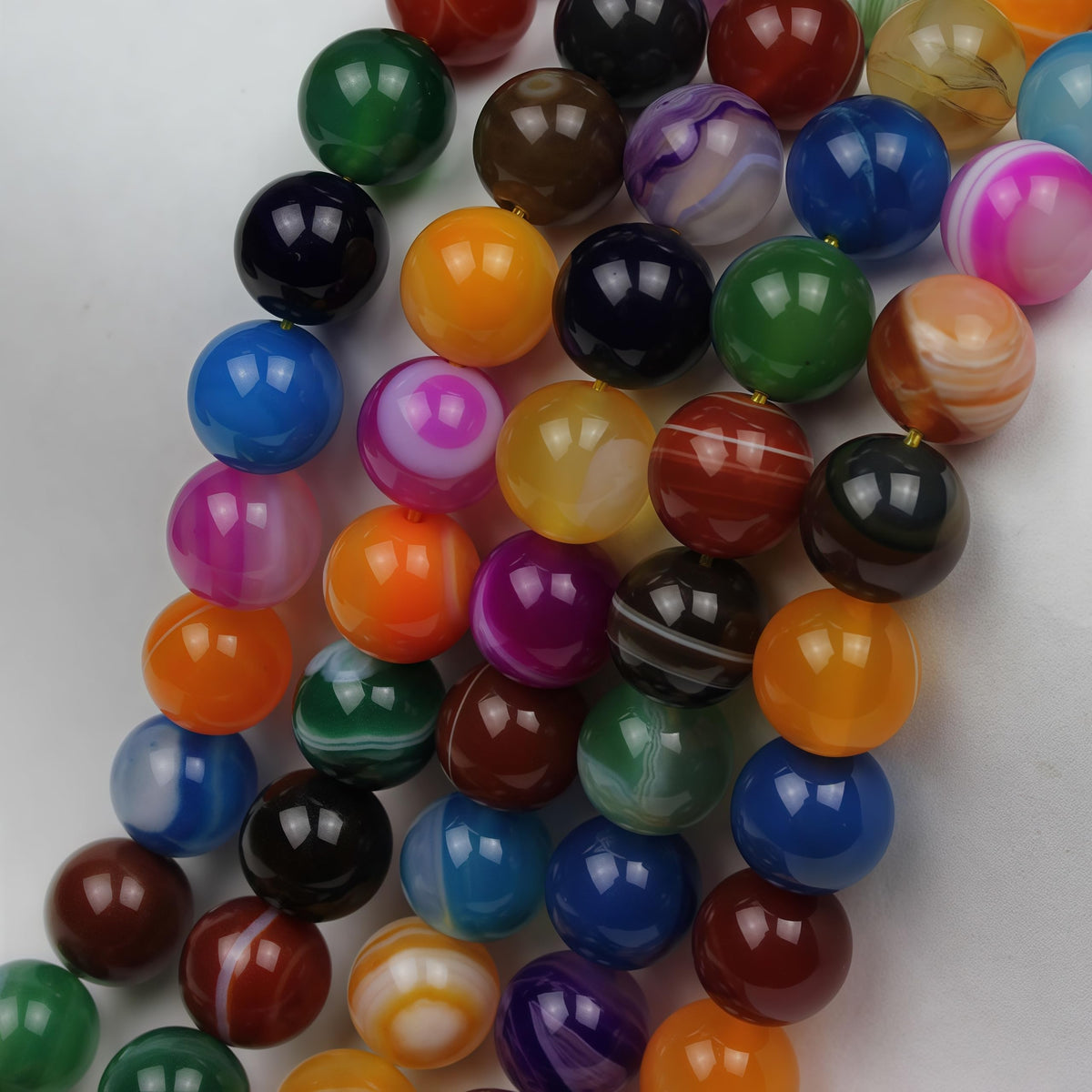 MJDCB Natural Multicolor Stripe Agate Beads Round Loose Beads for Jewelry Making DIY Bracelet Necklace (10mm)