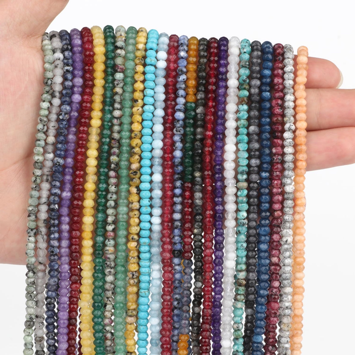 2 String 220PCS 3x5mm Natural Black Color Speckled Beads for Jewelry Making, Songxi Facted Loose Gemstone Beads for DIY Bracelet Necklace Making Supplies with Energy Healing Chakra Power