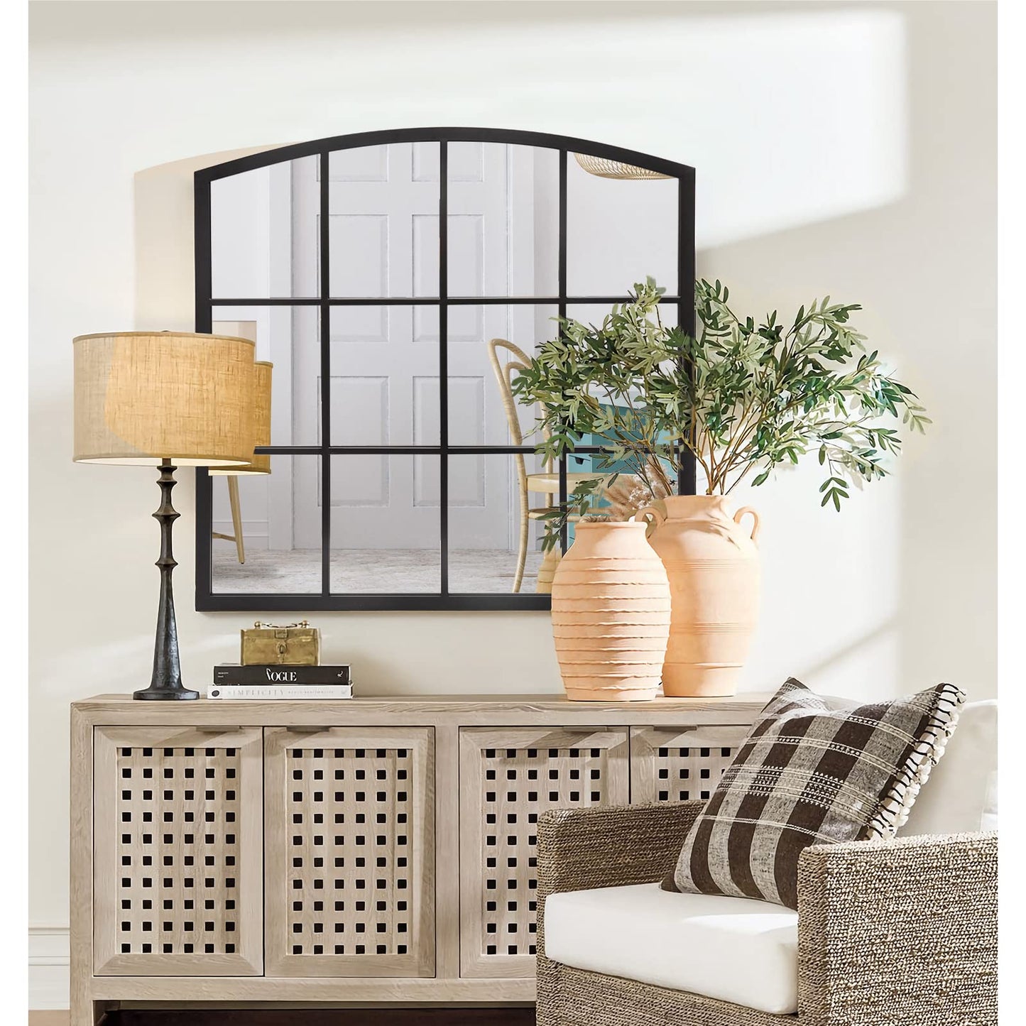 GIFTTROVE 36 Inch Arched Window Mirror, Matte Black Metal Frame Decorative Mirror, Grid Wall Mirrors for Living Room, Bedroom, Entryway