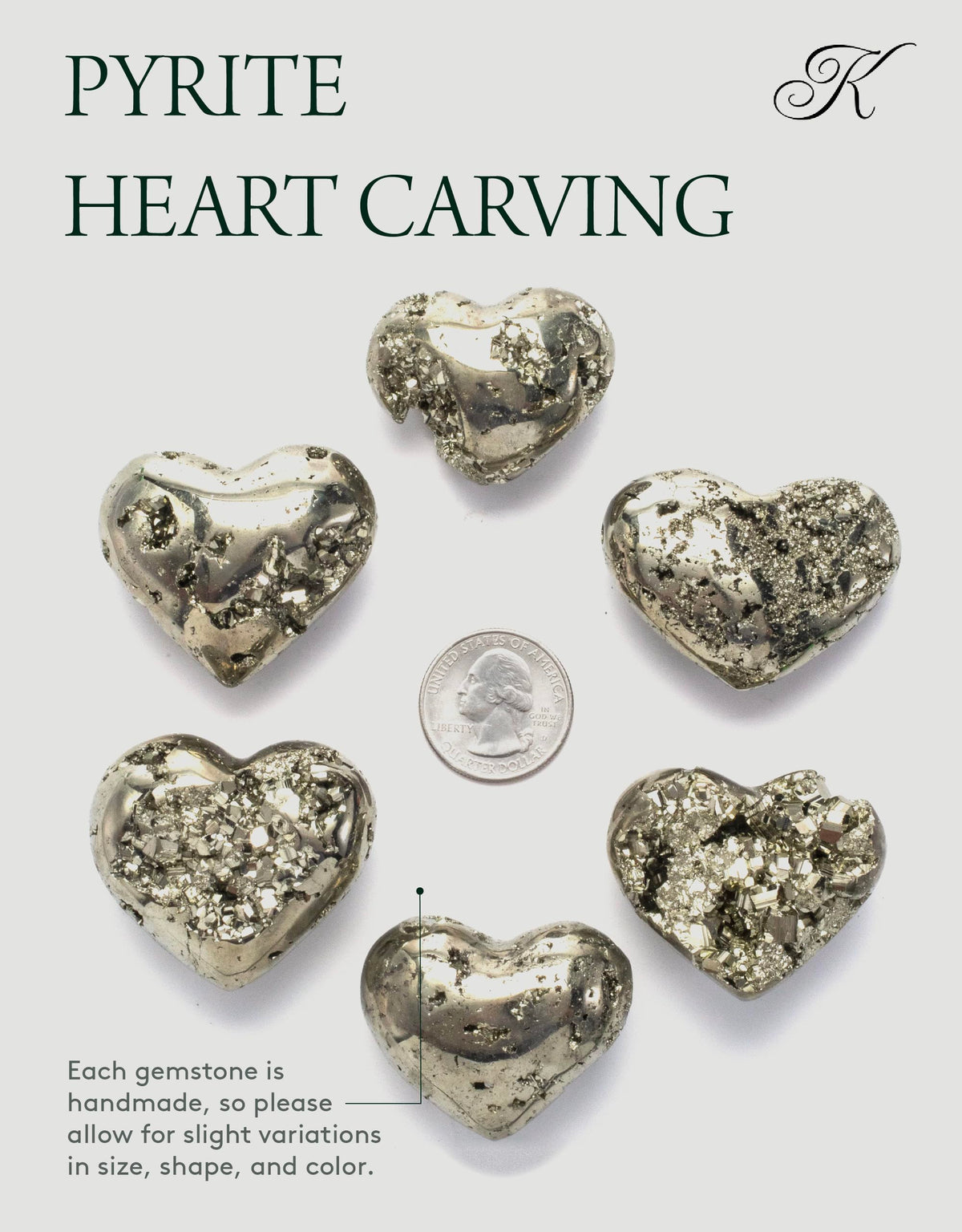 KALIFANO Pyrite Heart Cluster - High Energy Iron Piedra Pirita with Healing Properties (Information Card) Fools Gold Rock Reiki Crystal Carving Used for Increased Willpower and Manifestation