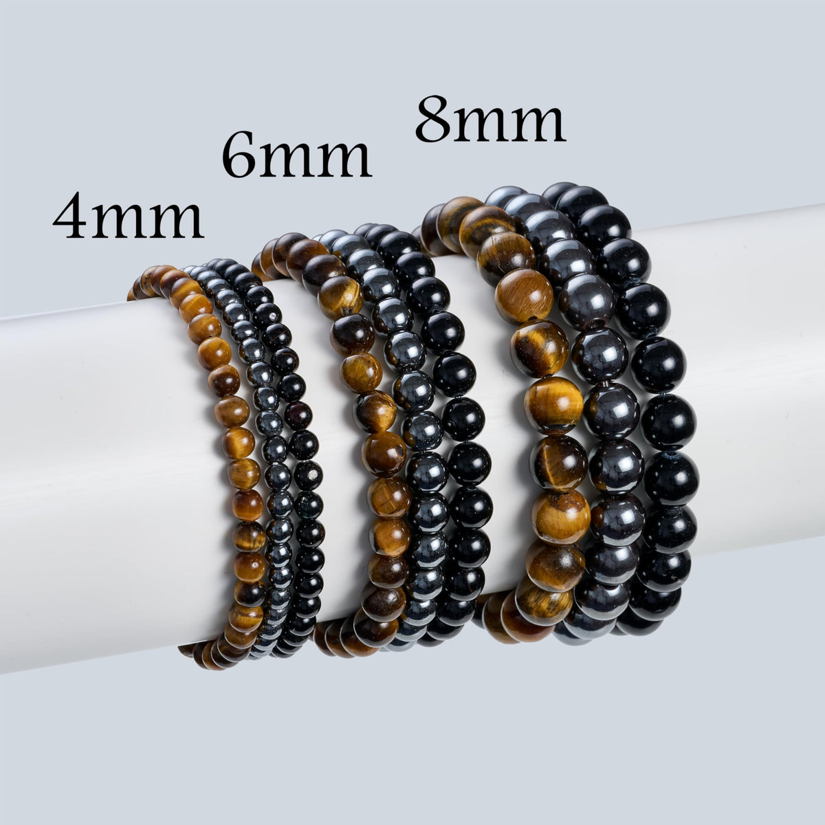Bivei 3-Piece 8mm Beaded Bracelets for Women – Hematite, Black Tourmaline, Tiger Eye – Handmade Natural Crystal Stretch Elastic Jewelry for Meditation, Yoga, Protection Gifts