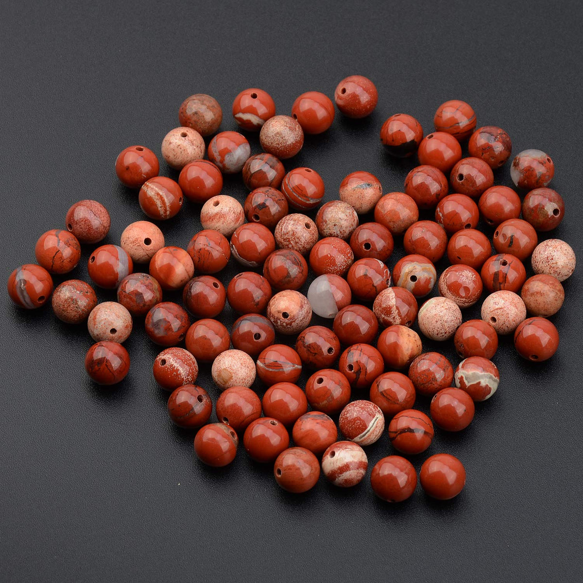 LPBeads 100PCS 8mm Natural Red Jasper Gemstone Round Loose Beads for Jewelry Making with Crystal Stretch Cord
