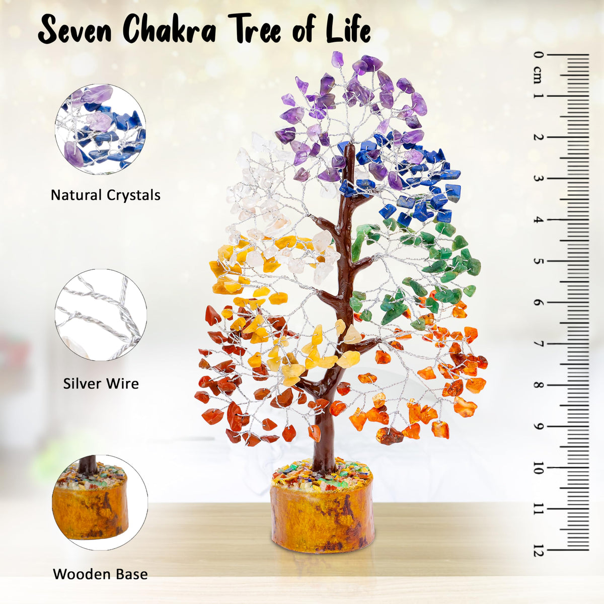 7 Chakra Tree of Life Crystal Tree Positive - Gemstone Tree - Spiritual Wisdom - Seven Chakra Tree - Feng Shui - Handmade Decor - Creativity - Healing Tree - Attract Good Luck Charm Gift