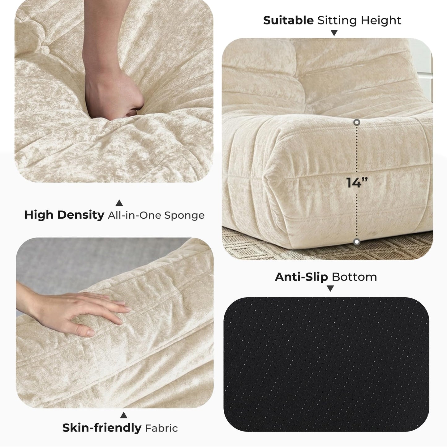 HABUTWAY Bean Bag Chair, Giant Bean Bag Chairs for Adults, 3 Seater Fireside Chair, Lazy Large Floor Bean Bag Sofa for Living Room, Bedroom, Dorm, Office (Beige)