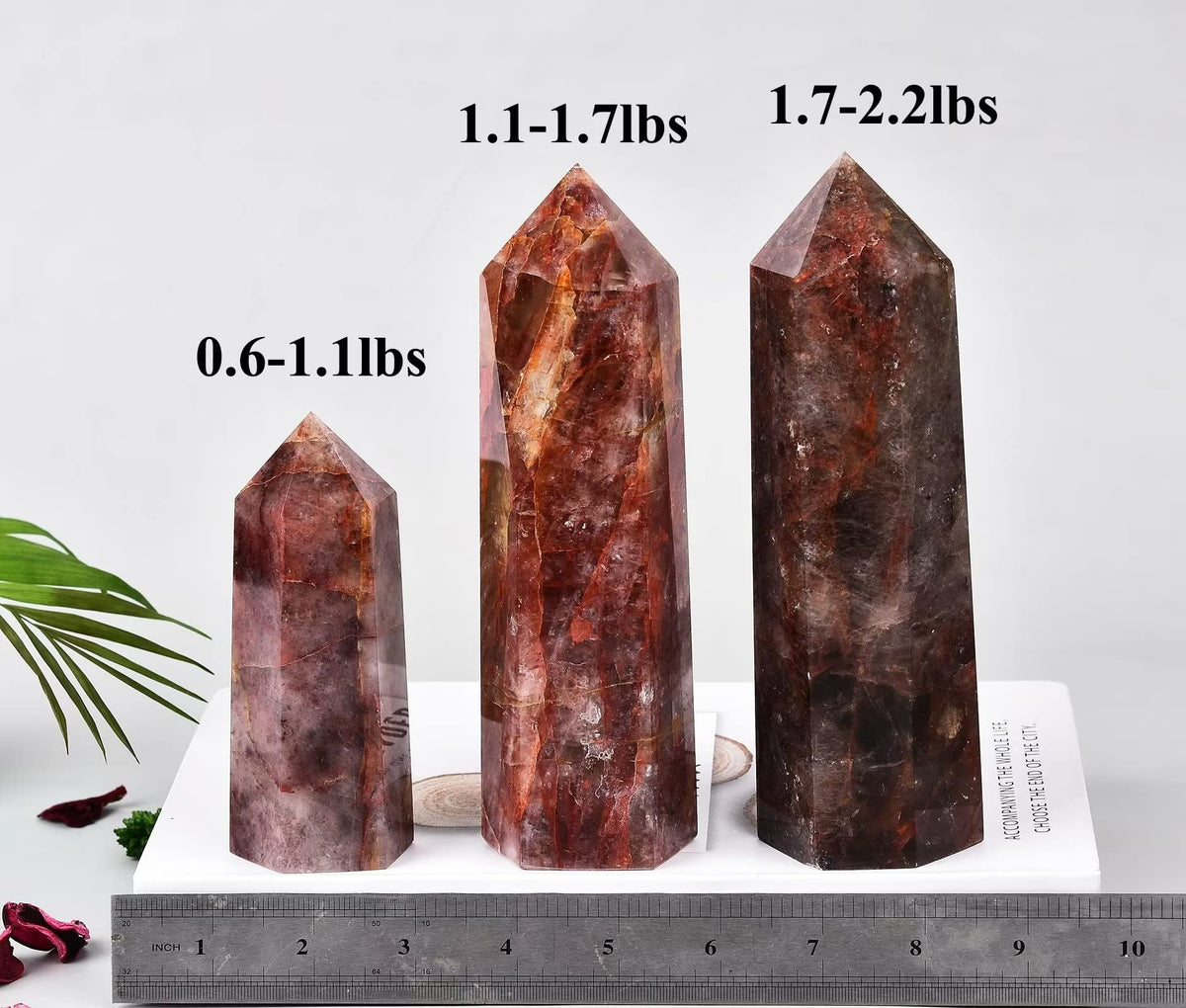 AMOYSTONE Large Healing Crystal Obelisk Towers Hematoid Quartz Point Wand Home Decor Reiki Healing 1.1-1.7 LBS