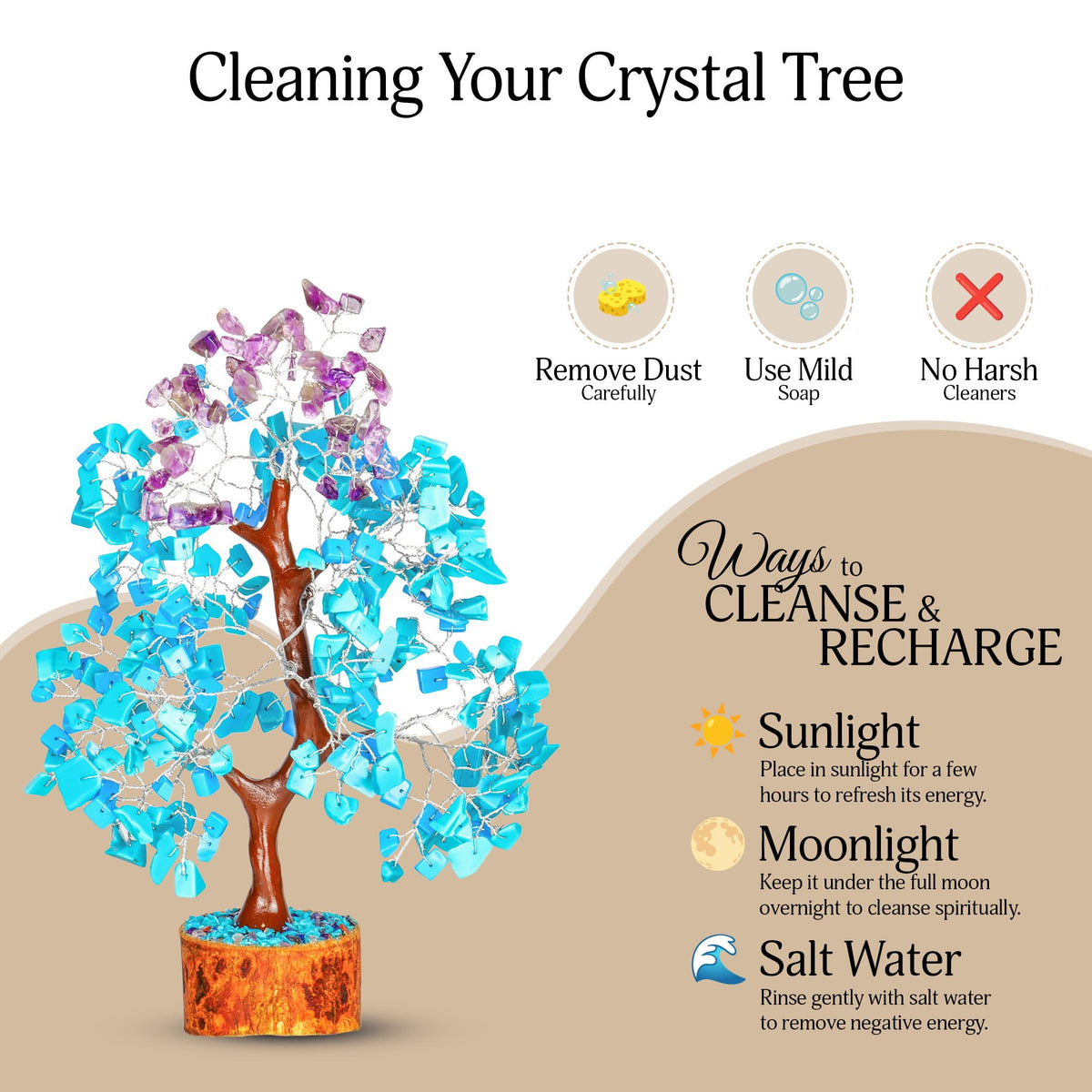 YATSKIA Turquoise and Amethyst Crystal Tree of Life - Gemstones and Crystals - Crystal Decor - Good Luck Gifts
