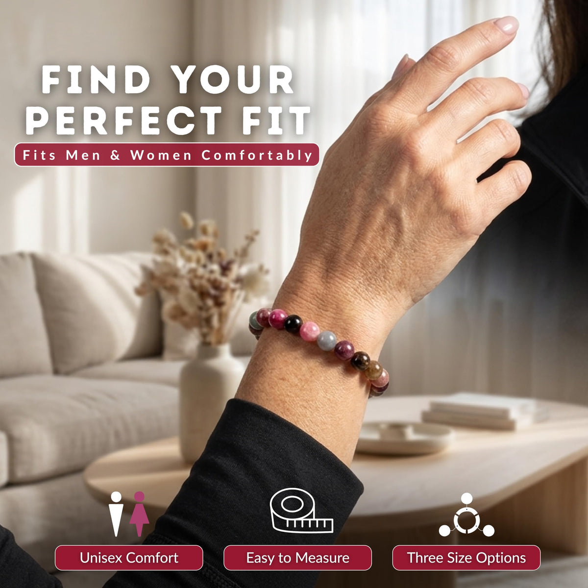 Cherry Tree Collection Rainbow Tourmaline Beaded Bracelet – Genuine 8mm Gemstone Stretch Bracelet for Men & Women – Handmade Crystal Bracelet - (Rainbow Tourmaline - S)