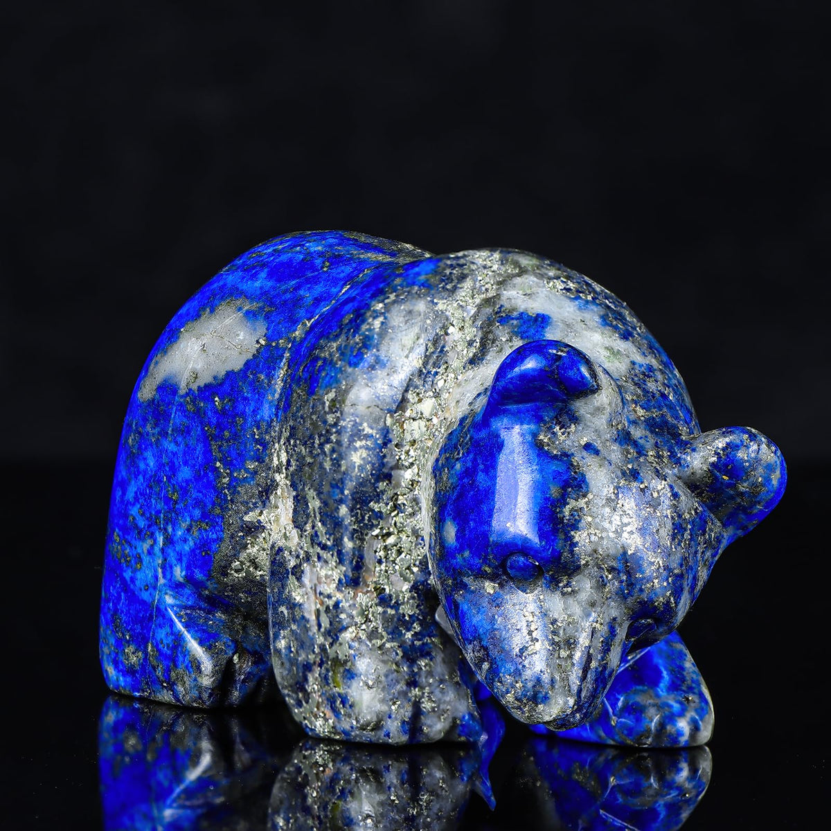 Hxswkk 3" Crystal Bear Figurine Collectibles, Hand Carved Gifts, Animal Sculpture Statue, Home Office Desk Decoration Ornaments (Lapis Lazuli)