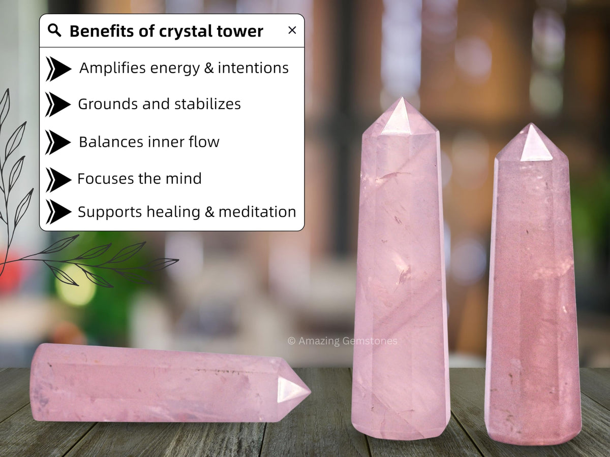 Amazing Gemstone Rose Quartz Crystal Towers - Natural Healing Crystal Point Obelisk for Reiki Healing and Crystal Grid (3" to 4" INCH)
