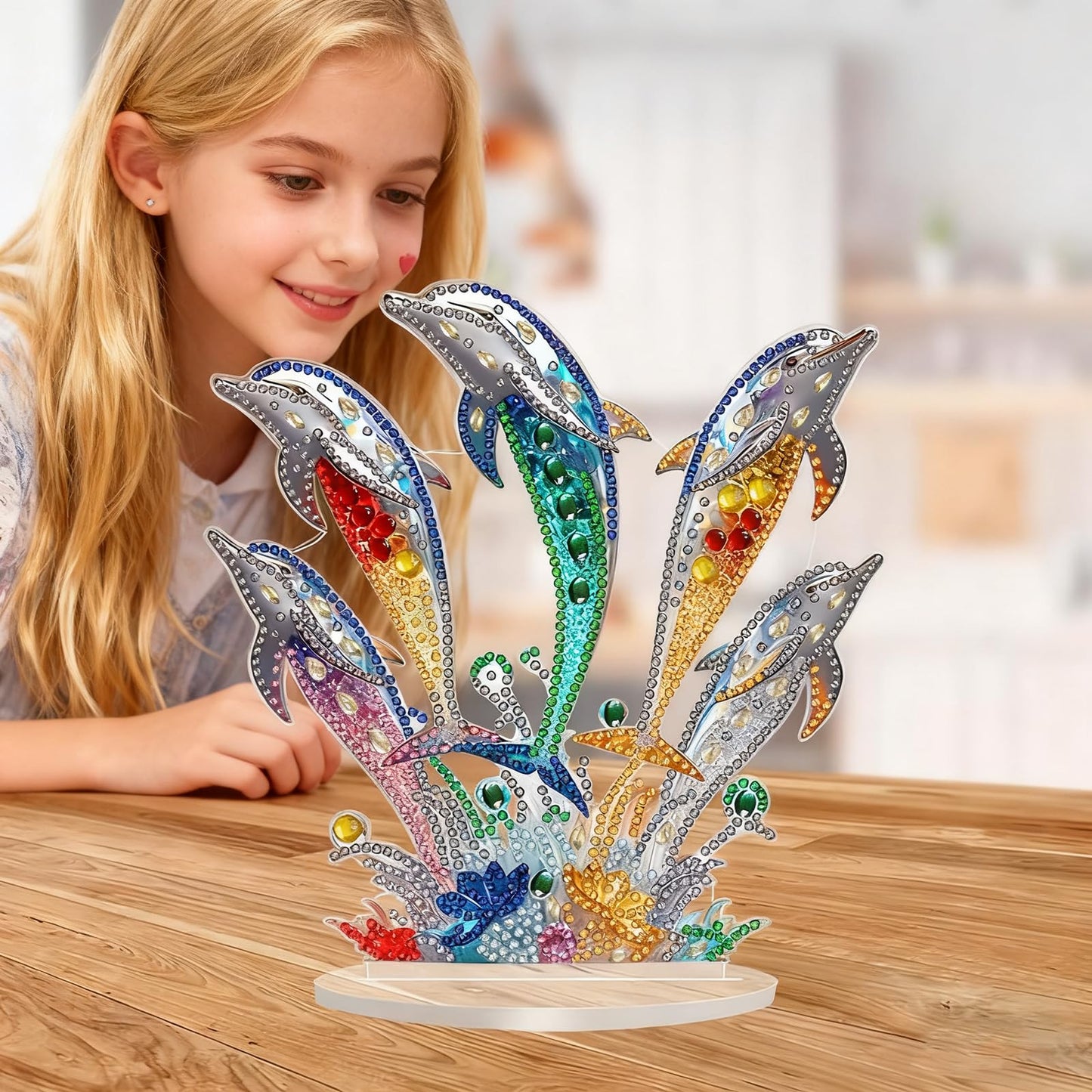 LIULIMI DIY 5D Painting Kits, Special Shaped Crystal Art Kit, Stand Up Acrylic Tabletop Ornament Making Kit, Two-Sided Painting, Great Holiday Gift(Dolphins)