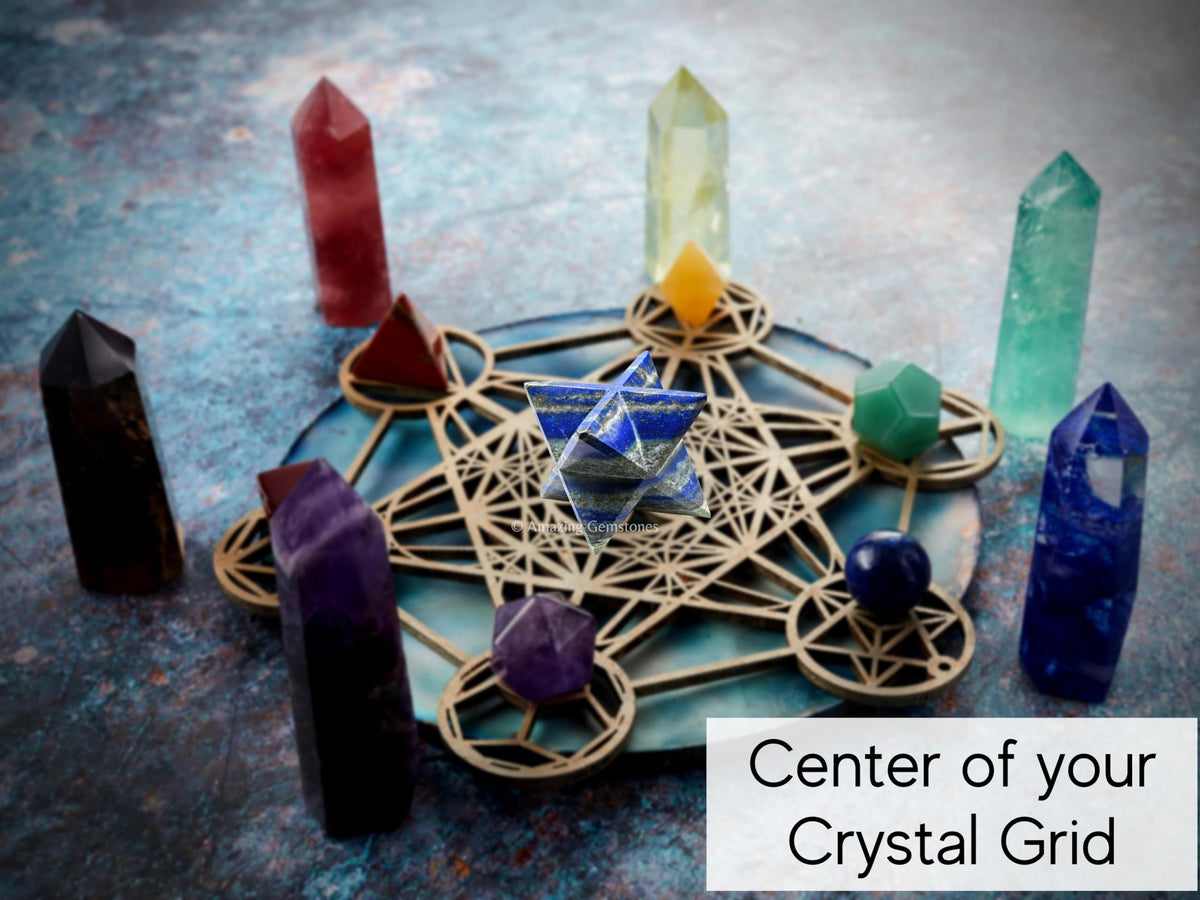 Amazing Gemstone Lapis Lazuli Merkaba Crystal - 1.5 Inches Metaphysical Merkaba Star for Meditation - Energetic Tetrahedron Crystal and Healing Stones for Spiritual Growth and Healing (35-40mm)