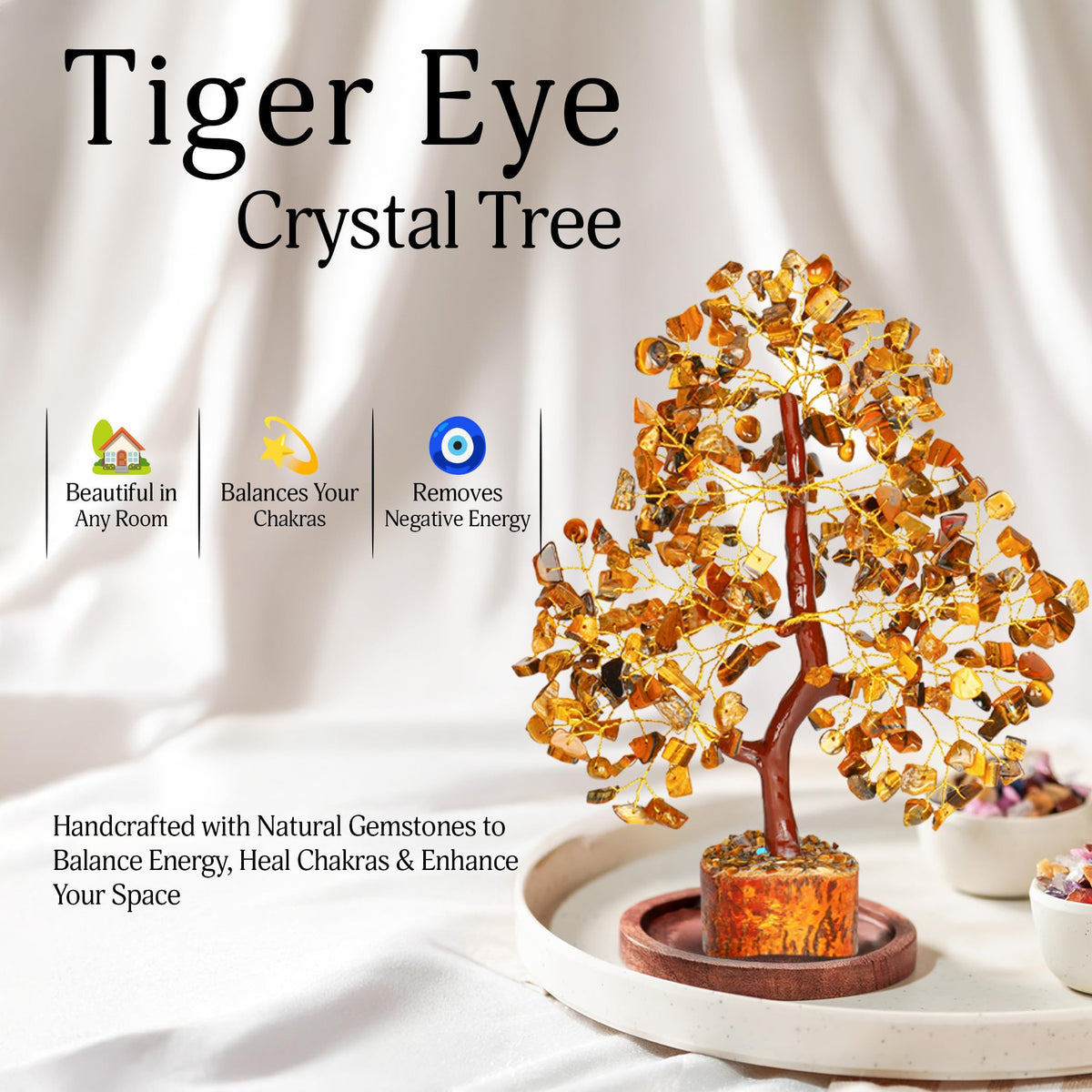 YATSKIA Tiger Eye Crystal Tree - Gemstone Tree of Life - Tiger Eye Stone - Chakra Gifts - Crystal Décor - Feng Shui Decor - Spiritual Gifts for Women
