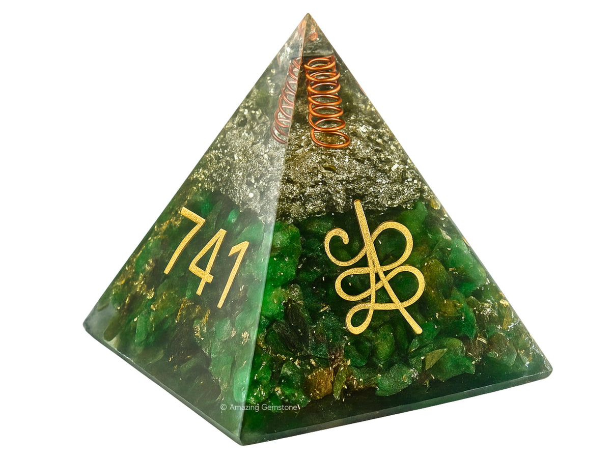 Amazing Gemstone Orgone Pyramid for Money Zibu Symbol Green Aventurine Crystals and Healing Stones - Authentic Orgonite & Organite Gifts to Atrract Money Abundance Wealth Home Lucky Stone 808520741