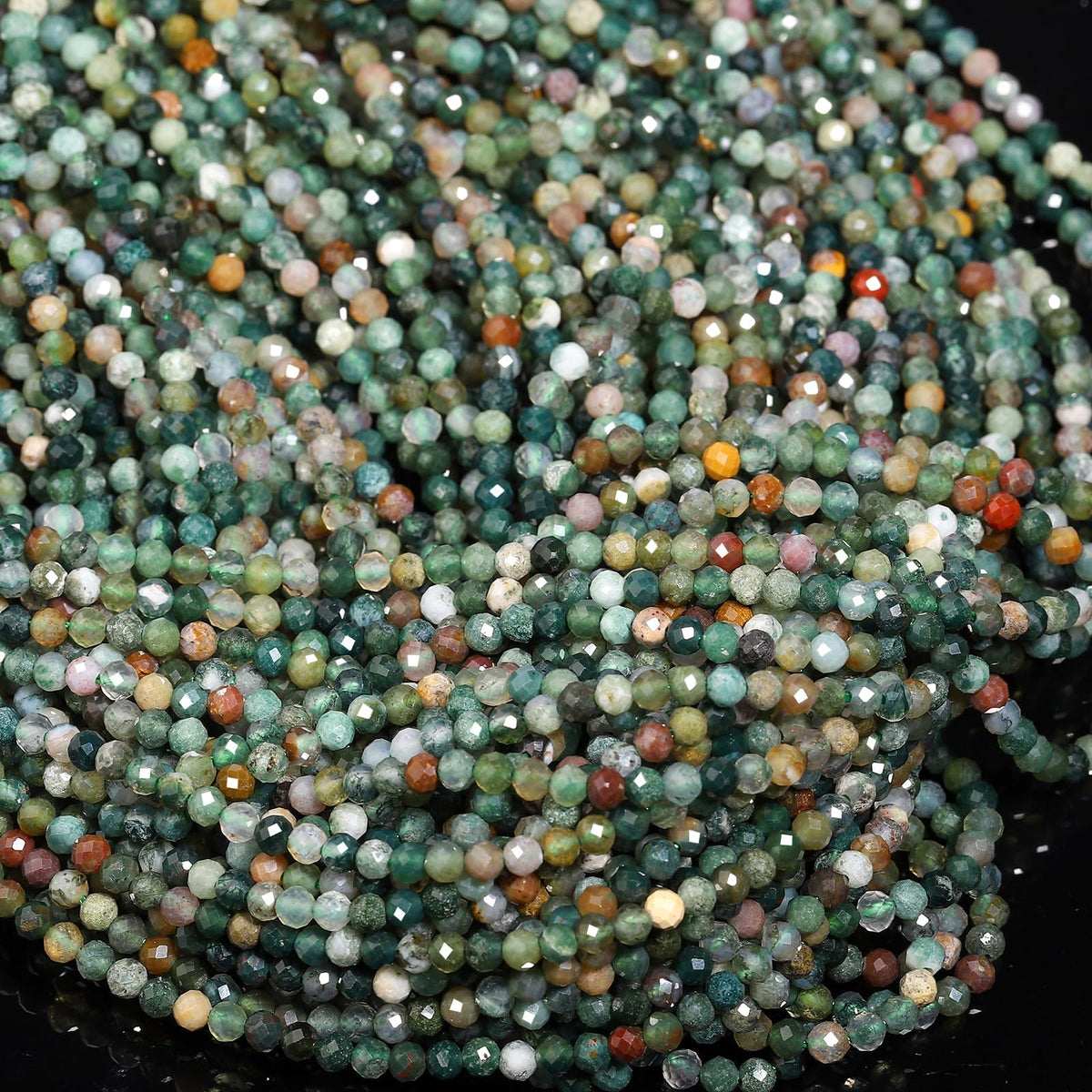Song Xi 90pcs 4mm Natural Indian Agate Gemstone Beads Faceted Round Loose Stone Beads for Jewelry Making (1 Strand)