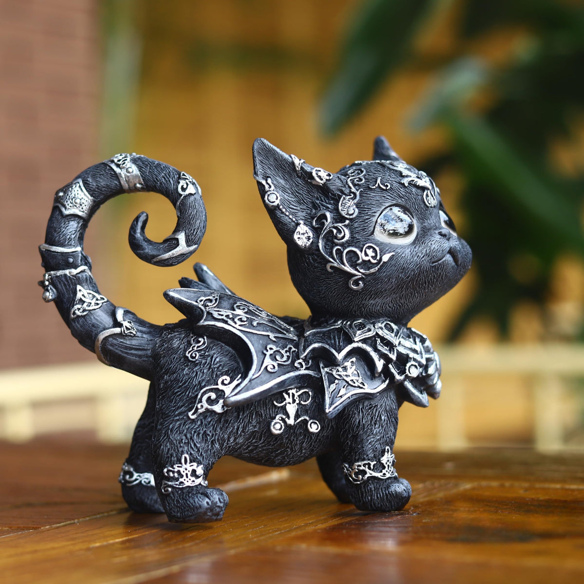 SACOJUCHY Mystical Black Cat Statue Elegant Silver Accented Kitten Sculpture Intricate Gothic Home Decor Enchanting Figurine for Cat Lovers, Witchy Aesthetic, & Unique Gifts