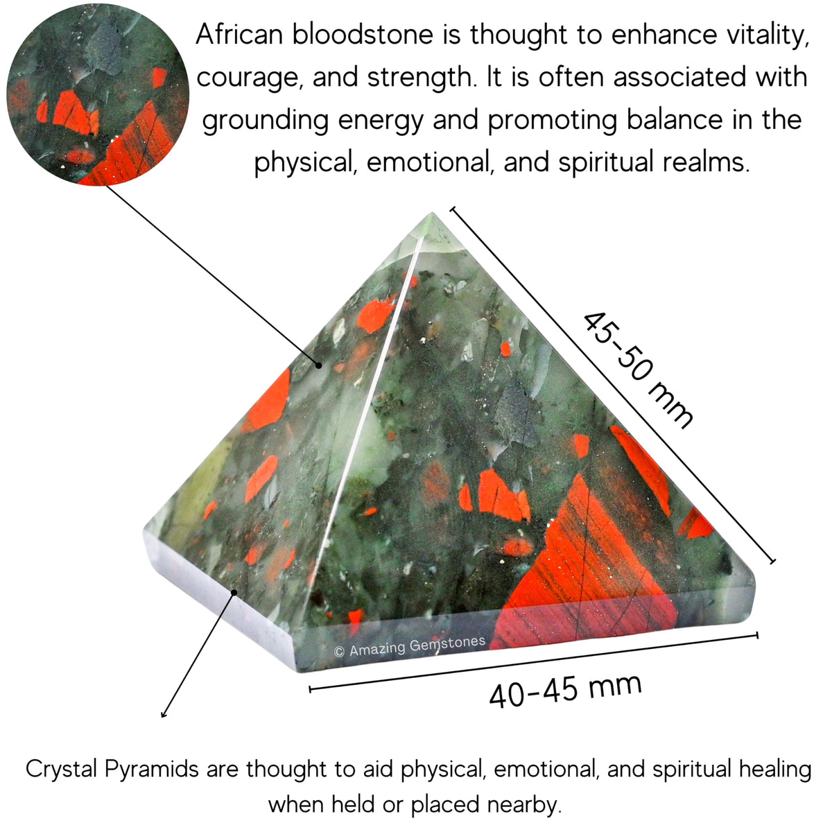 Amazing Gemstone African Bloodstone Pyramid Crystal Healing Stones - 2" Great Pyramid Figurine of Natural Stone Pyramid for Meditation, Reiki, Chakra Balancing and Crystal Pyramids Grid