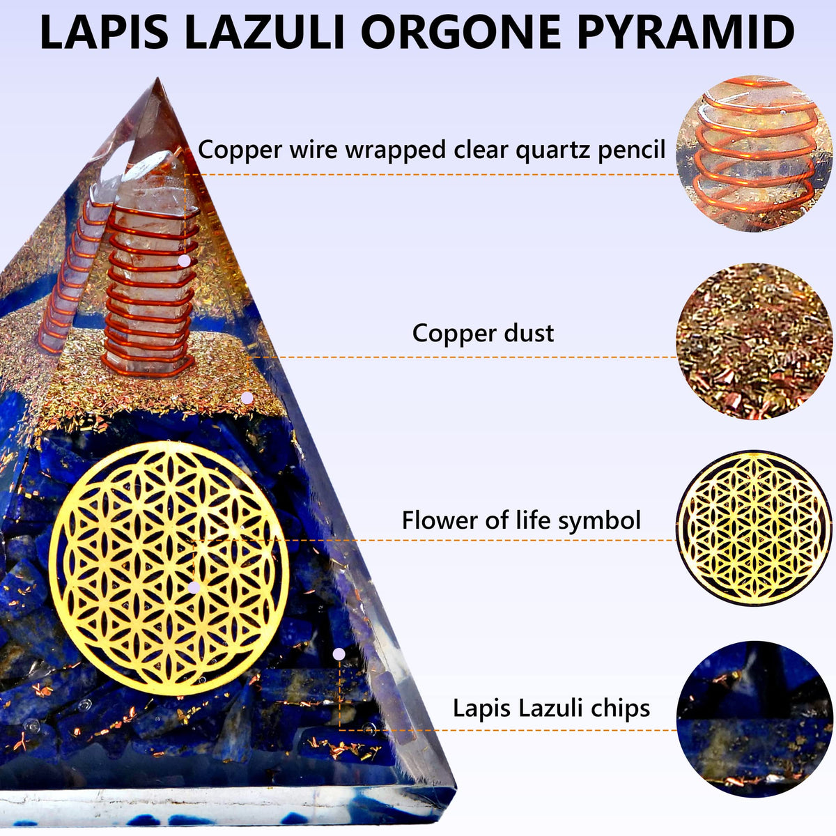 Anaya Agate Crystal Pyramid, Handmade Lapis Lazuli Orgone Pyramid for Positive Energy, Healing Stones for Meditation, Yoga, Orgonite Pyramids for Inner Truth, Life Clarity, Christmas Gifts for Women
