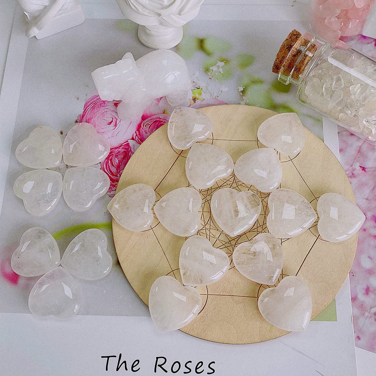 20 PCS Clear Crystal Heart Healing Crystals Cute Polished Crystal Mini Pocket Stones Natural Palm Love Gemstones Set Bulk Wholesale Reiki Energy Balancing Meditation Valentine's Day Gift