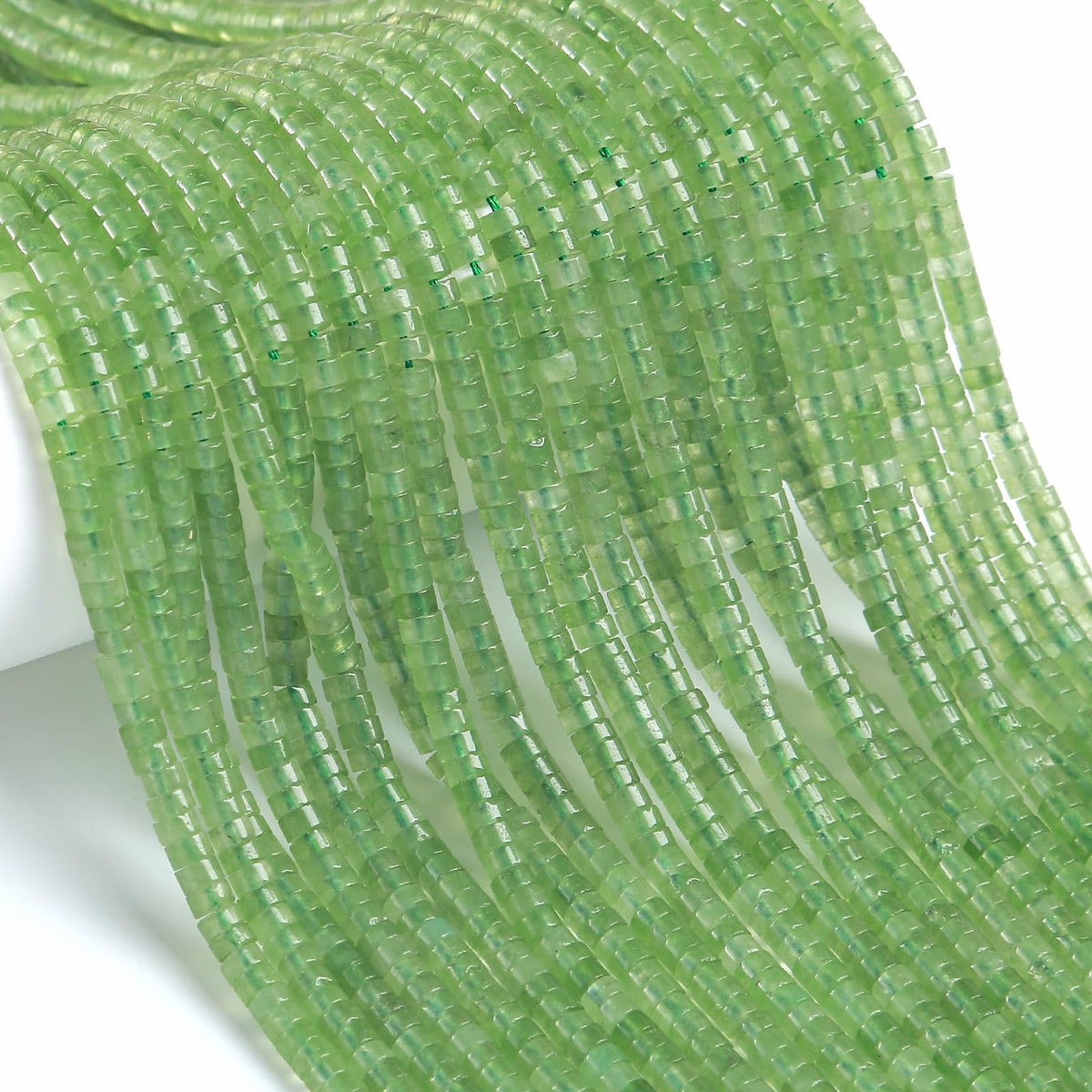150pcs 2x4mm Natural Prehnite Green Jades Tube Shape Beads Loose Flat Round Cylinder Flat Spacer Green Stone Beads for Bracelet Earrings Jewelry Making