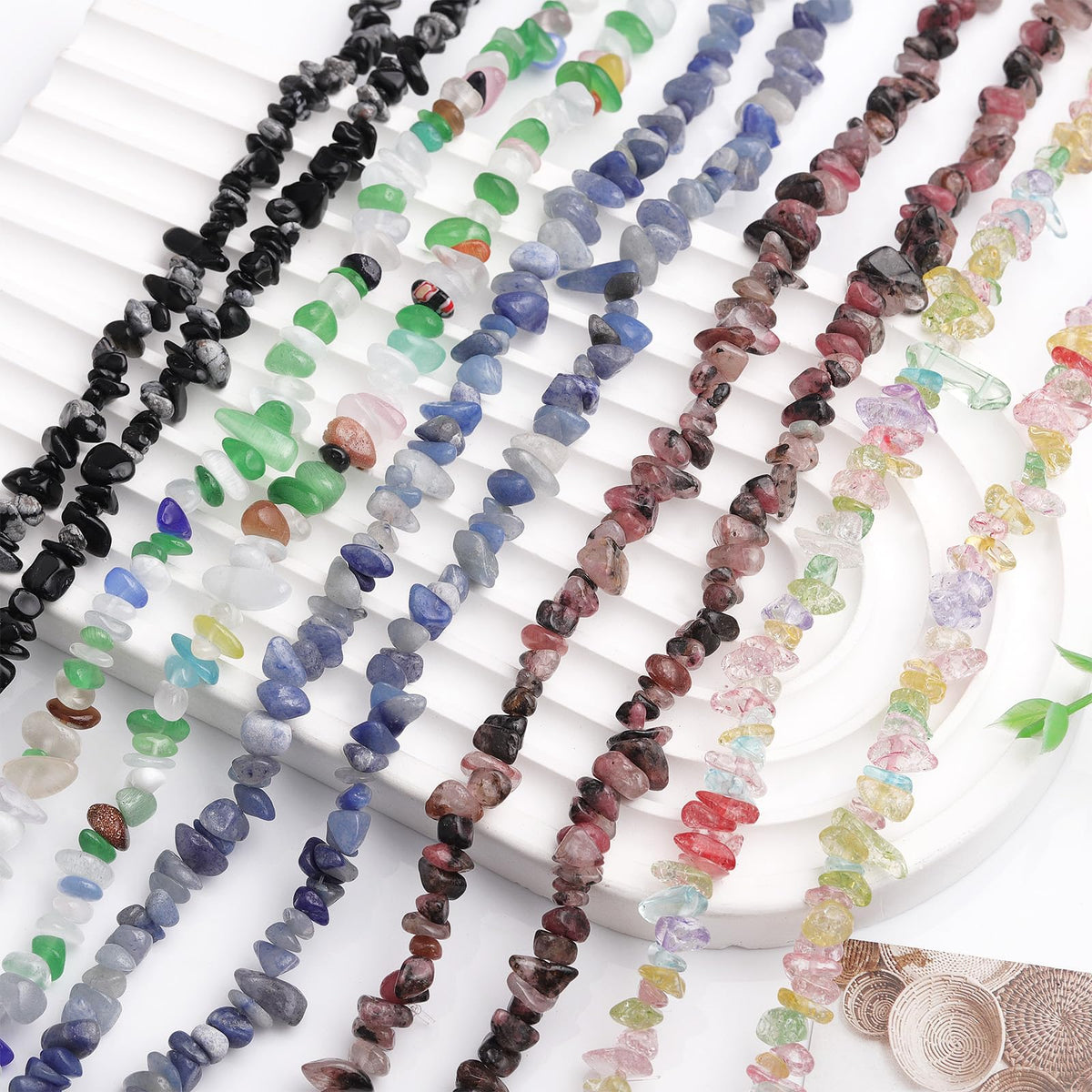 200pcs Natural Irregular Chip Stone Beads 5-8mm Pre-Drilled 30-inch Strand Semi-Precious Healing Crystal Beads for DIY Jewelry Making Bracelet Chakra Crafts Cherry Blossom Rain