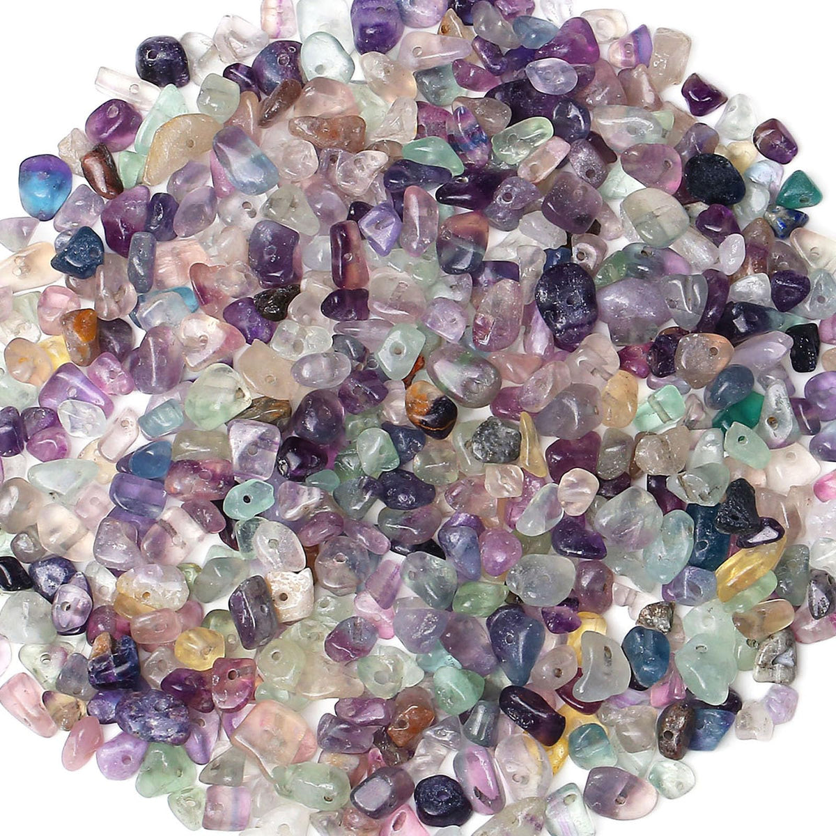 XIANNVXI Fluorite Beads, Natural Chip Stone Beads 400Pcs Crystal Beads 5-8mm Irregular Loose Rocks for DIY Jewelry Making