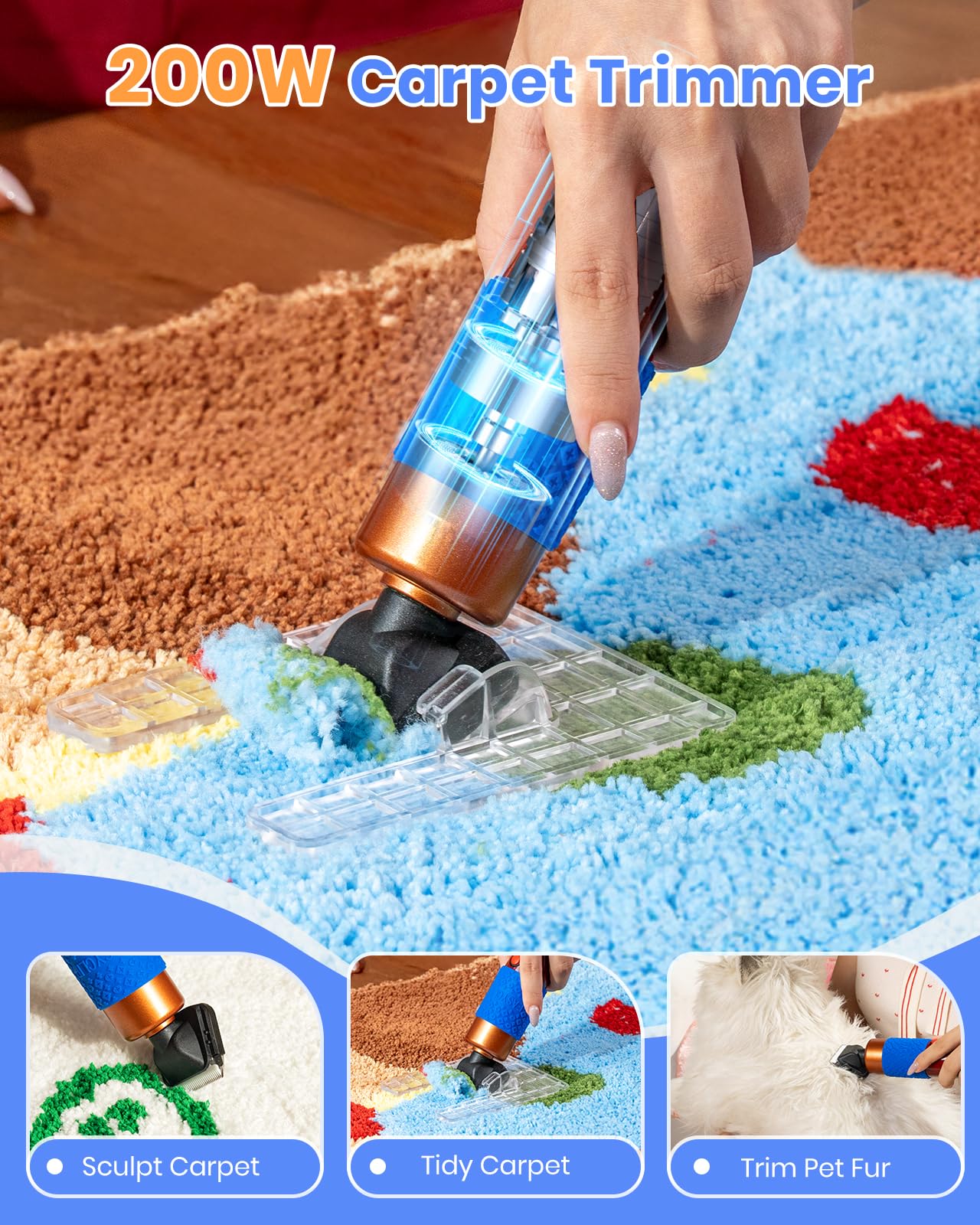Riiai Tufting Gun Starter Kit,Tufting Gun with Carpet Trimmer Rug Making Kit, Rug Gun Cut Pile Loop Pile for Making Rugs, Carpet Trimmer Tufting for Sculpting (Dark Blue Rug Tufting Gun with Trimmer)