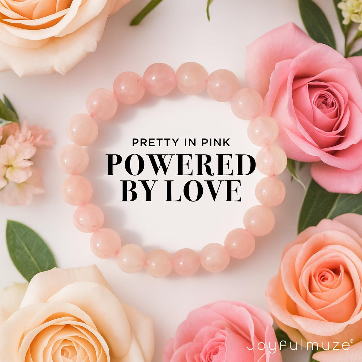 Joyfulmuze Rose Quartz Stretch Bracelet, Brings Unconditional Love Romance Passion, Pink Stone Heart Chakra, Handmade Jewelry Gift for Her and Him, (Rose-Quartz)