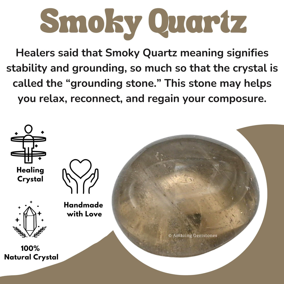 Smoky Quartz Crystals and Healing Stones Tumbled - 1 oz Smoky Quartz Stone, Natural Healing Stones for Energy Balance, Stress Relief - Premium Polished Gems Rocks for Meditation and Wellness