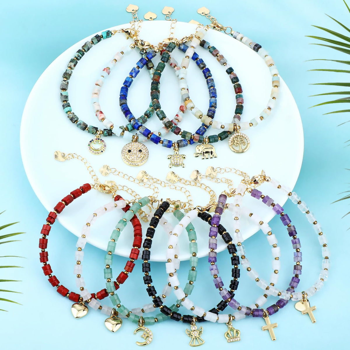 Natural Gemstone Healing Crystal Lapis Dainty Charms Turtle Bracelet Adjustable Chain Extender Minimalist Jewelry