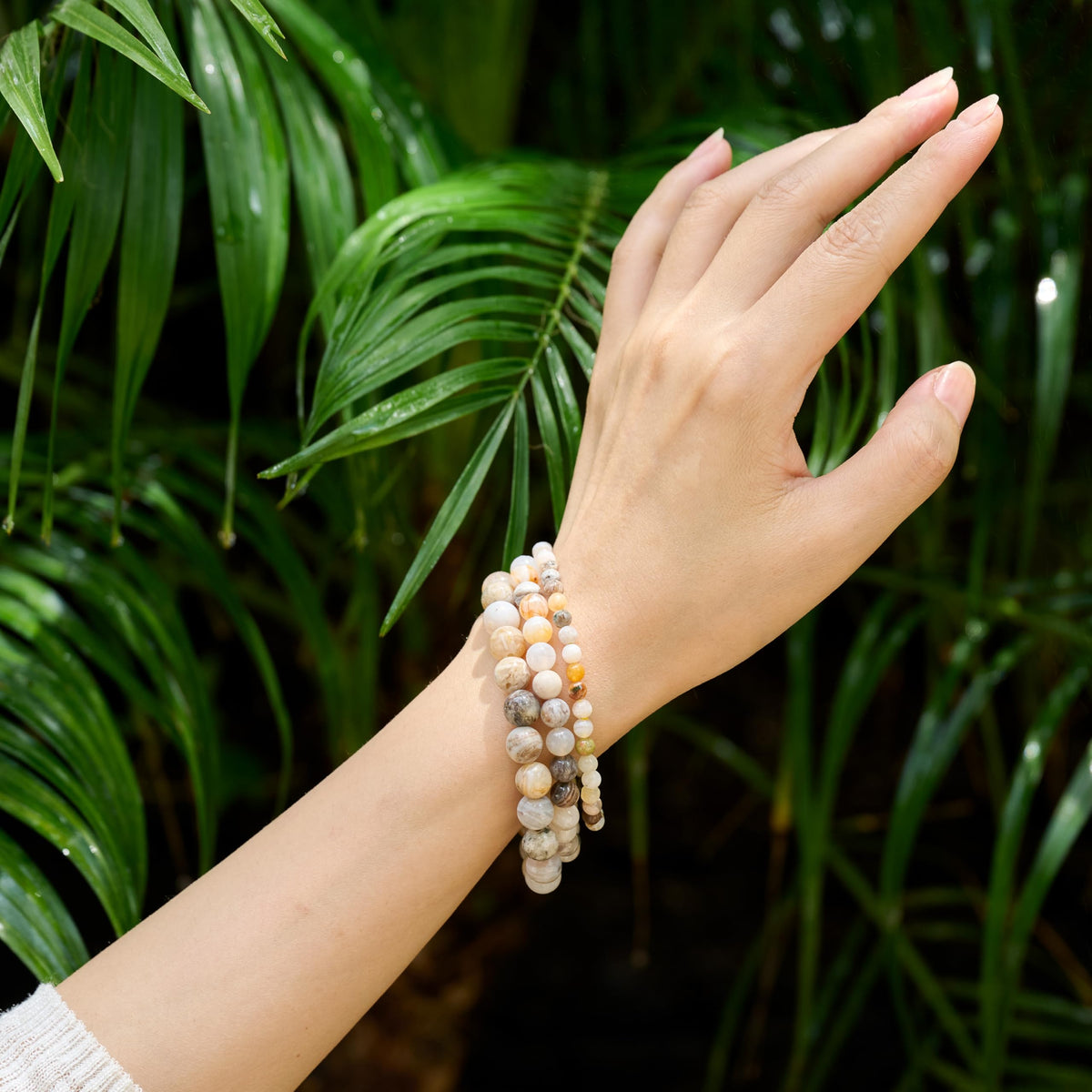 Bamboo Leaf Agate-Steady Growth-8mm Beaded Bracelets for Women Handmade Semi Precious Natural Stone Stretch Elastic Jewelry Yoga Protection Gifts