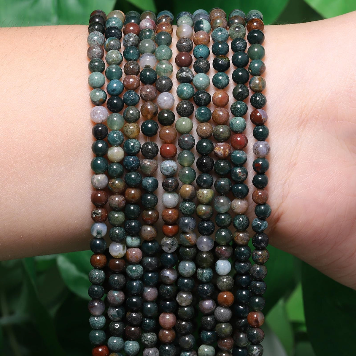 Songxi 90pcs 4mm Indian Agate Natural Round Stone Beads for Jewelry Making, Smooth Loose Small Gemstone Beads for Bracelets Necklace, Chakra Stones with Energy Power