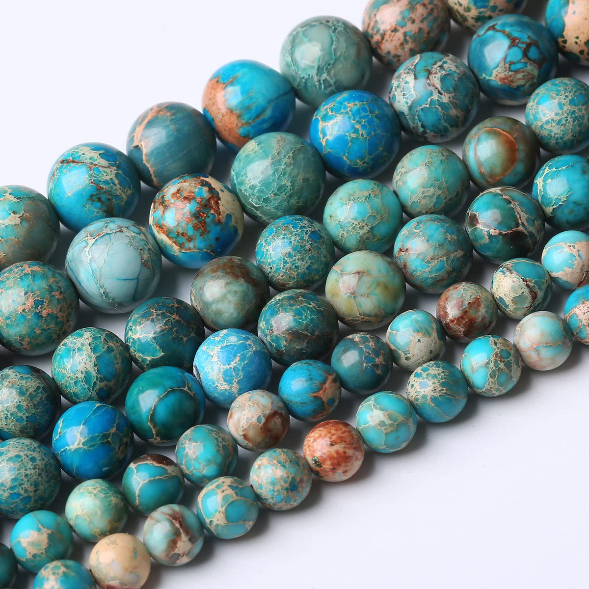 32PCS 12MM Natural Blue Imperial Jasper Stone Beads Round Shape Suitable for Jewelry DIY Bracelet 15 Inches